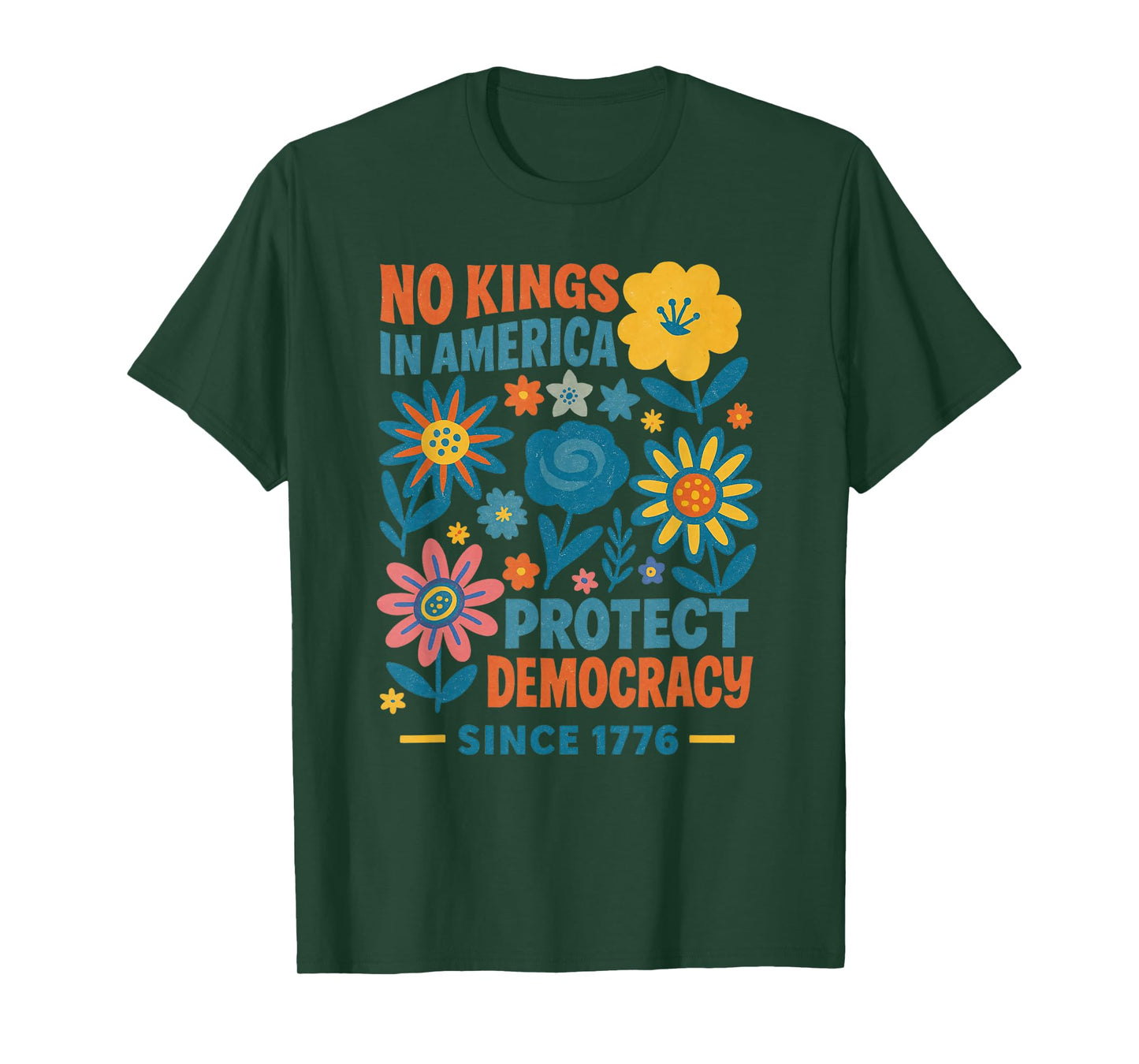 No Kings In America Protect Democracy Floral 4th Of July T-Shirt