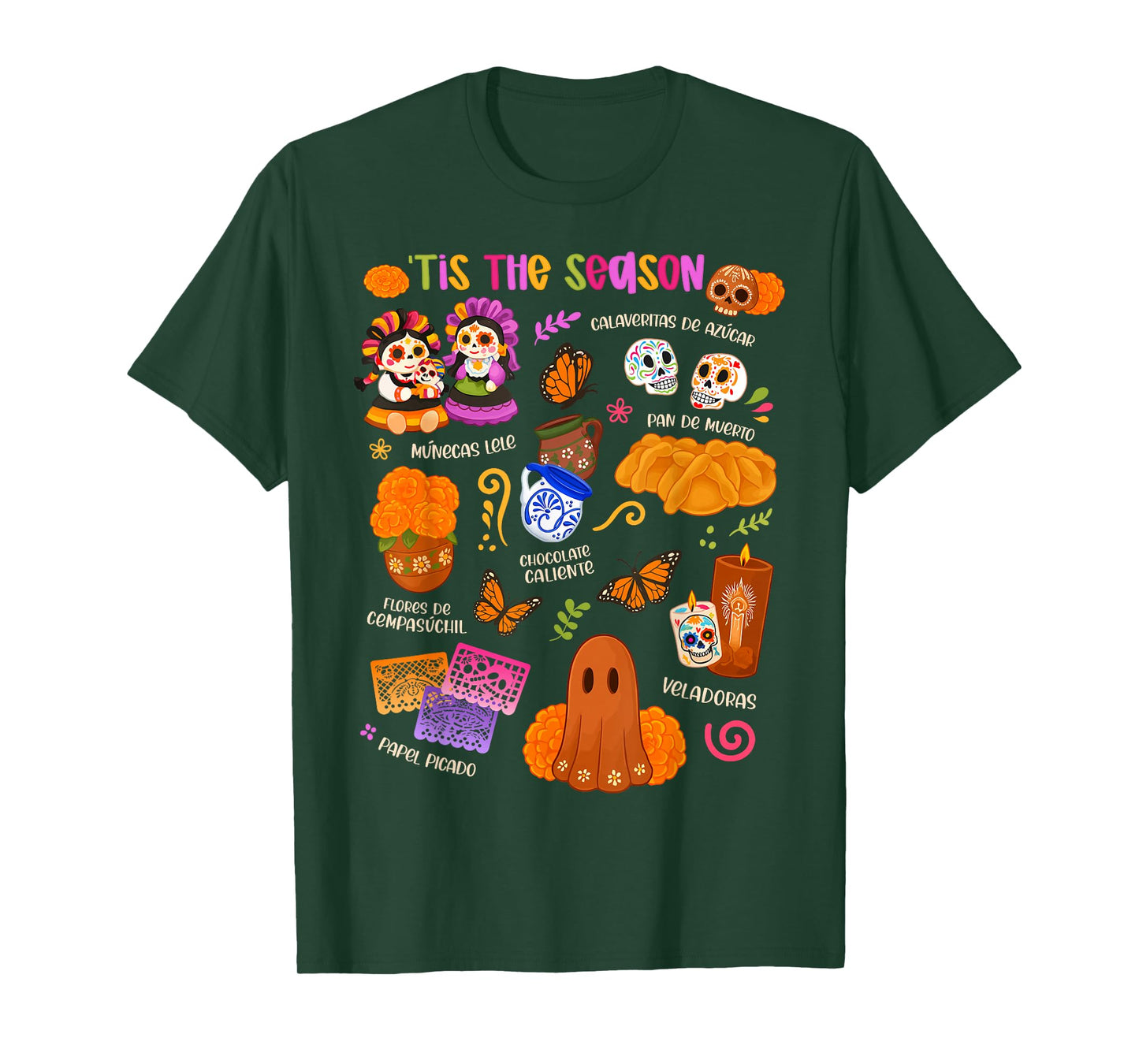 Tis The Season Dia De Los Muertos Sugar Skulls Day of Dead T-Shirt