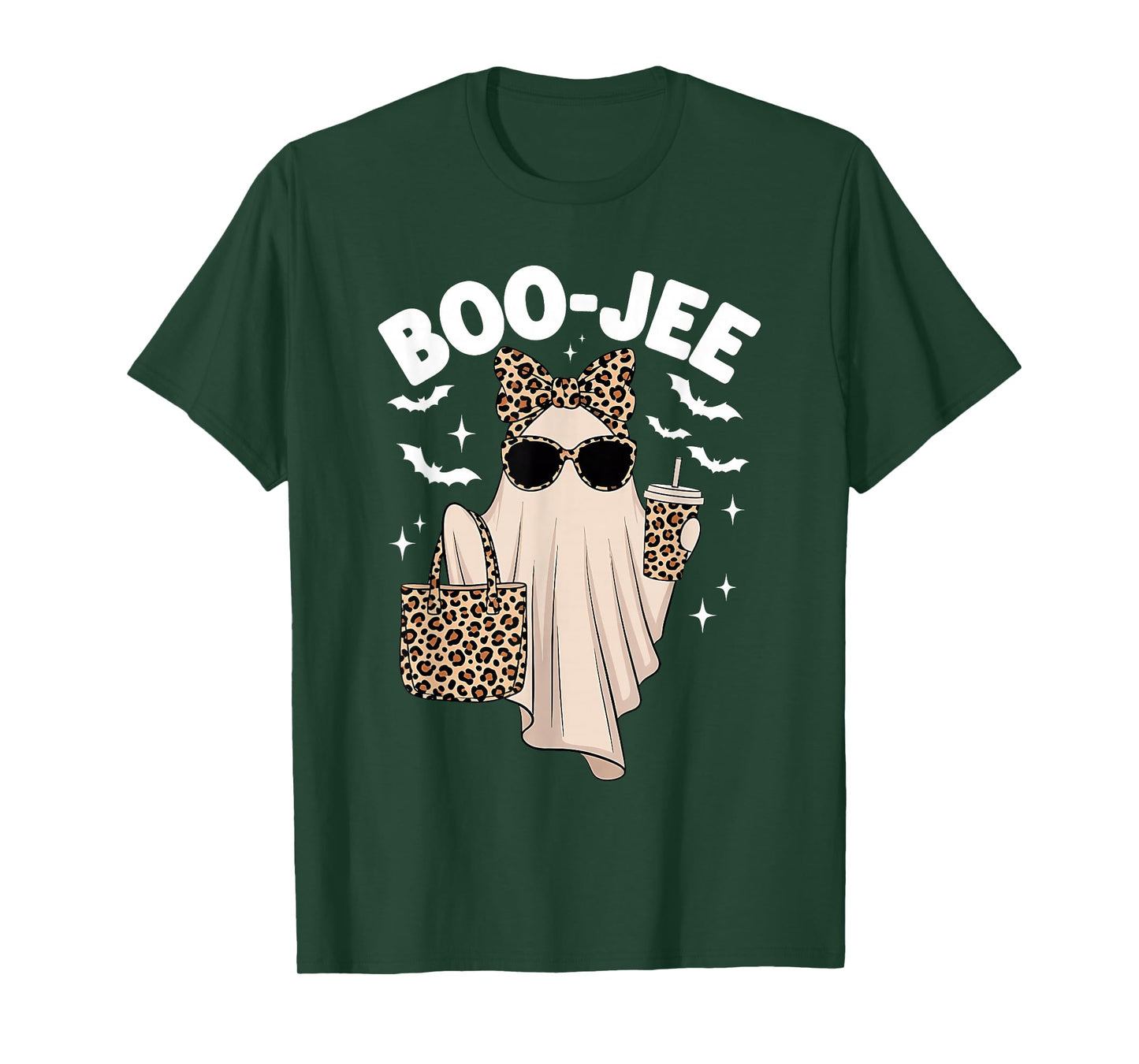 Coquette Leopard Ghost Coffee Boo-JEE Halloween Boujee Ghost T-Shirt