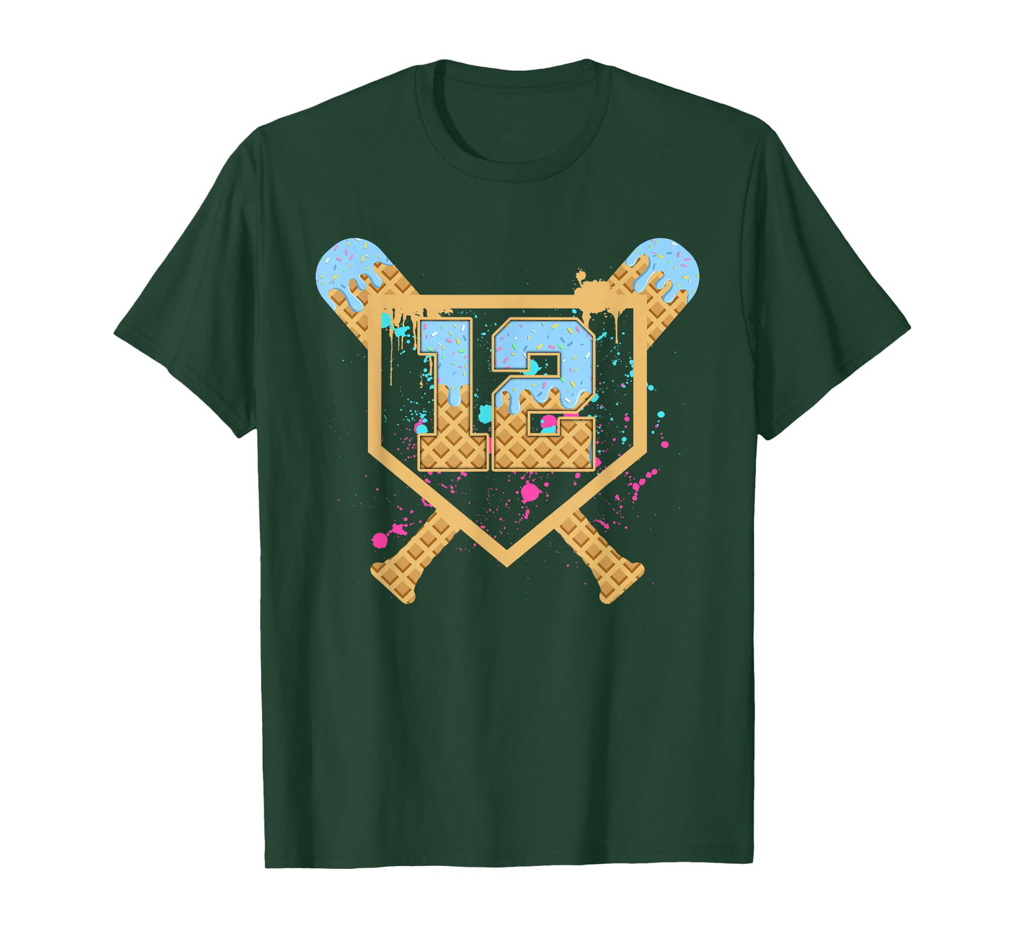 Baseball 12 Year Old Ice Cream Drip 12th Birthday Number 12 T-Shirt