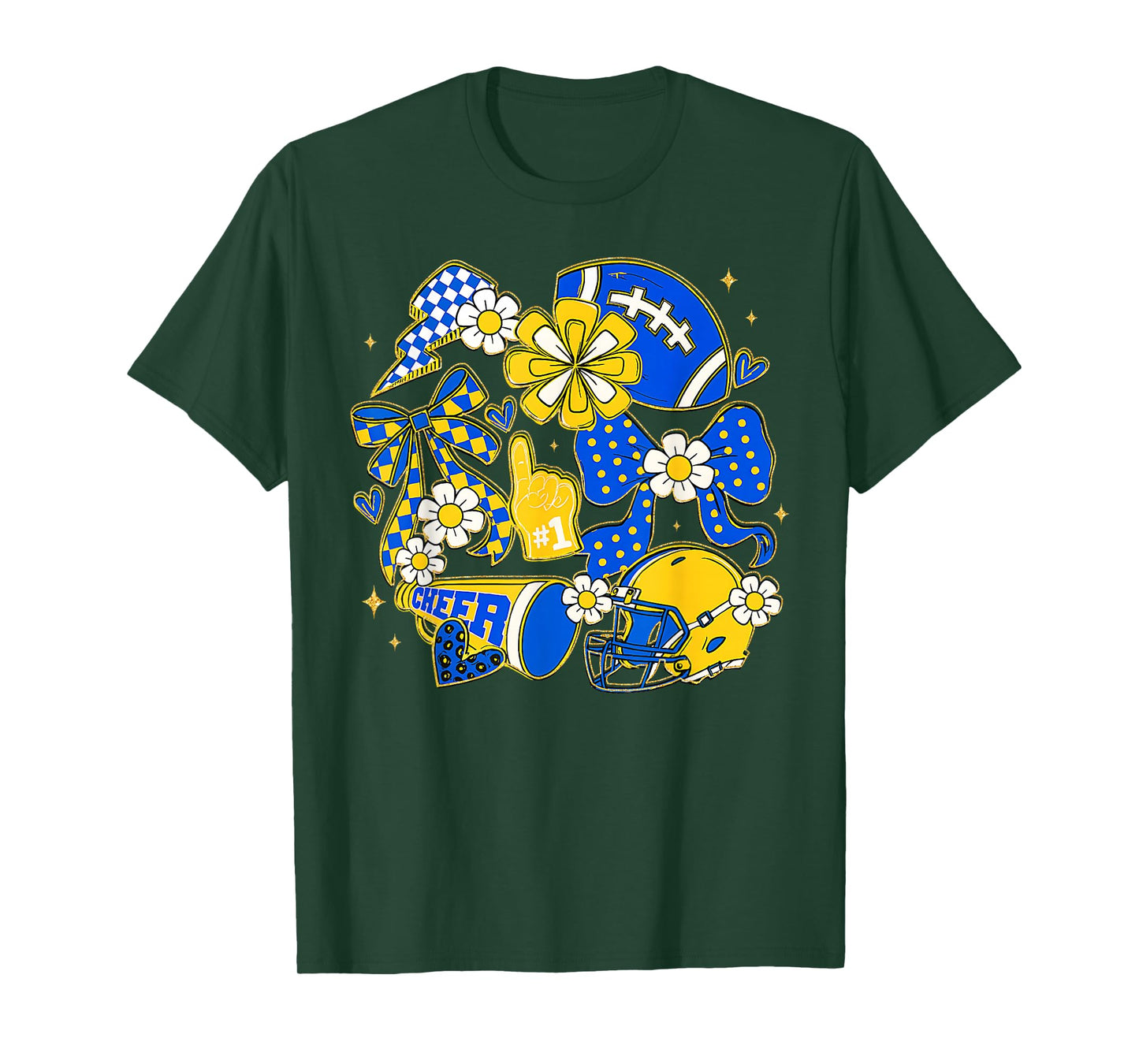 Retro Blue & Gold Cheer Football Game Day Coquette Bow T-Shirt