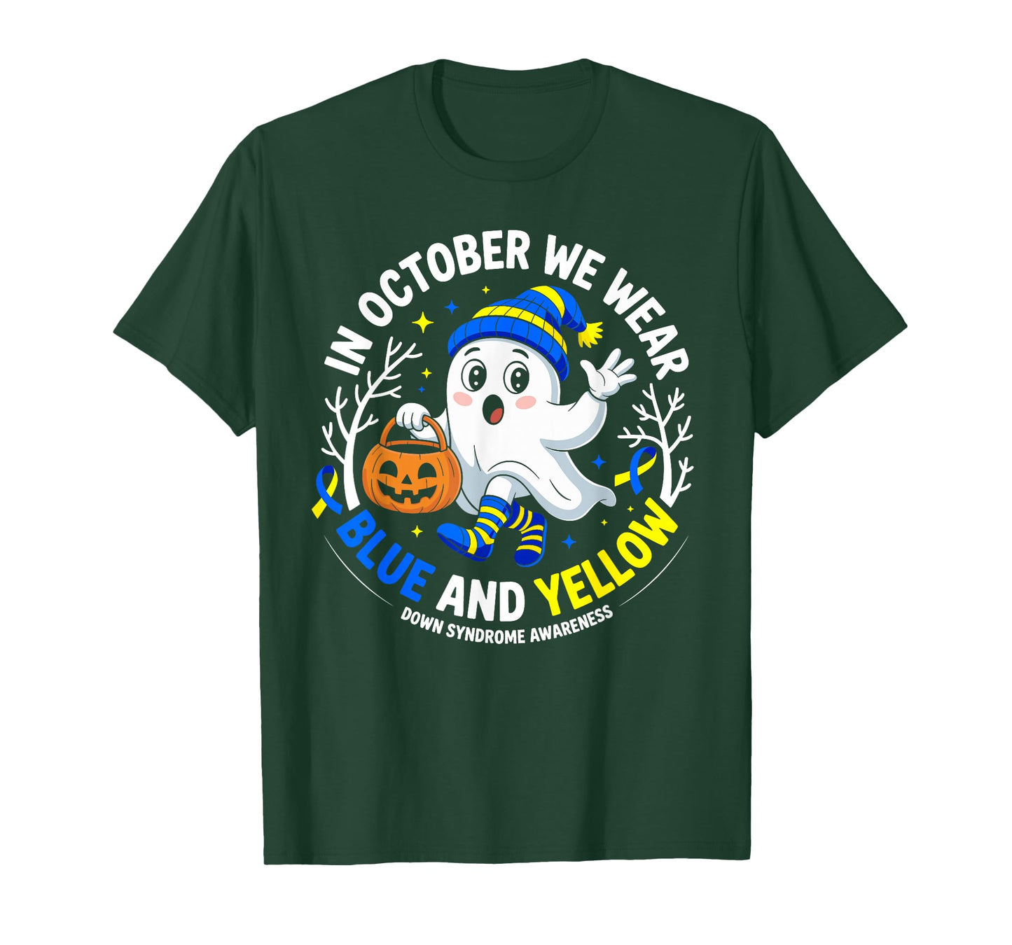 in October We Wear Yellow and Blue Down Syndrome Awareness T-Shirt