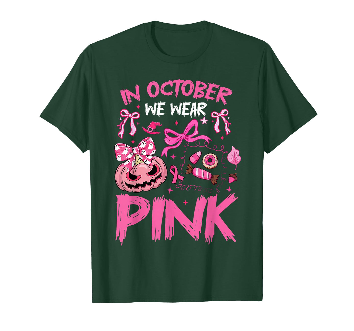 in October We Wear Pink Halloween Breast Cancer Awareness T-Shirt