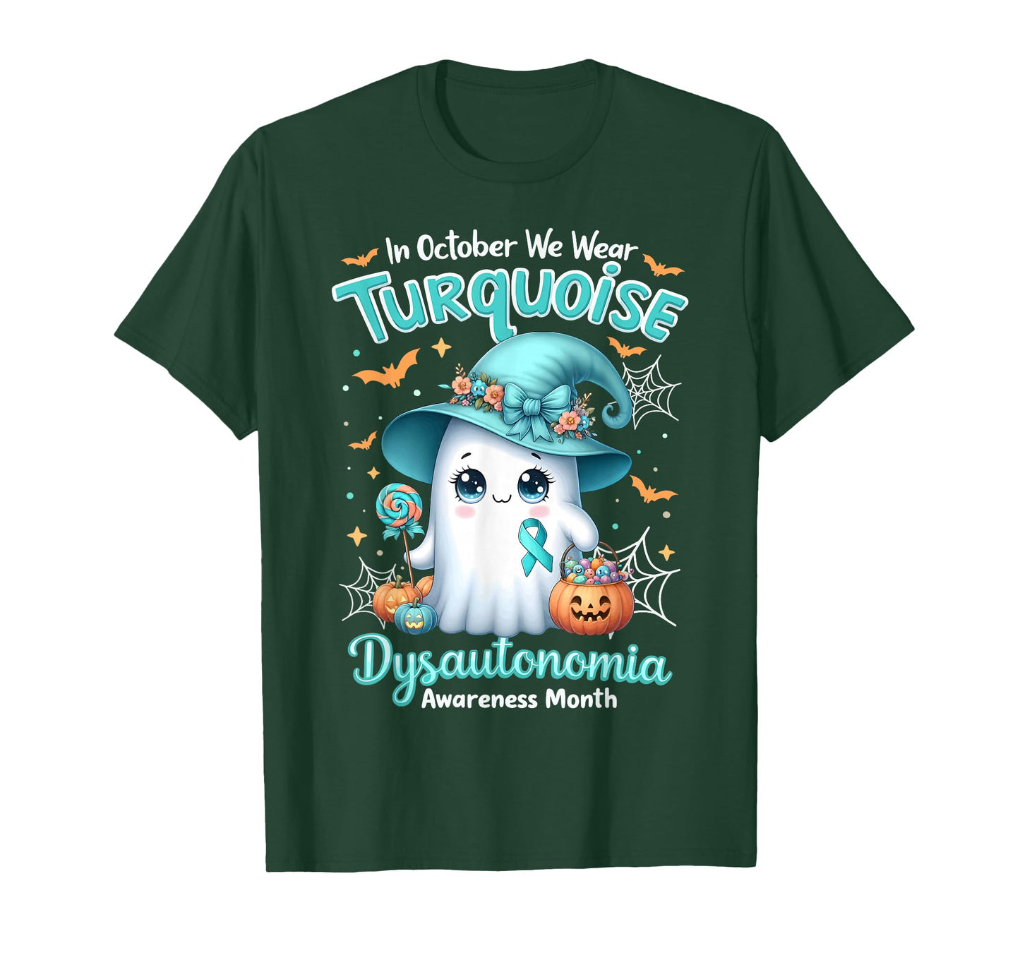 in October We Wear Turquoise Dysautonomia Awareness Ghost T-Shirt