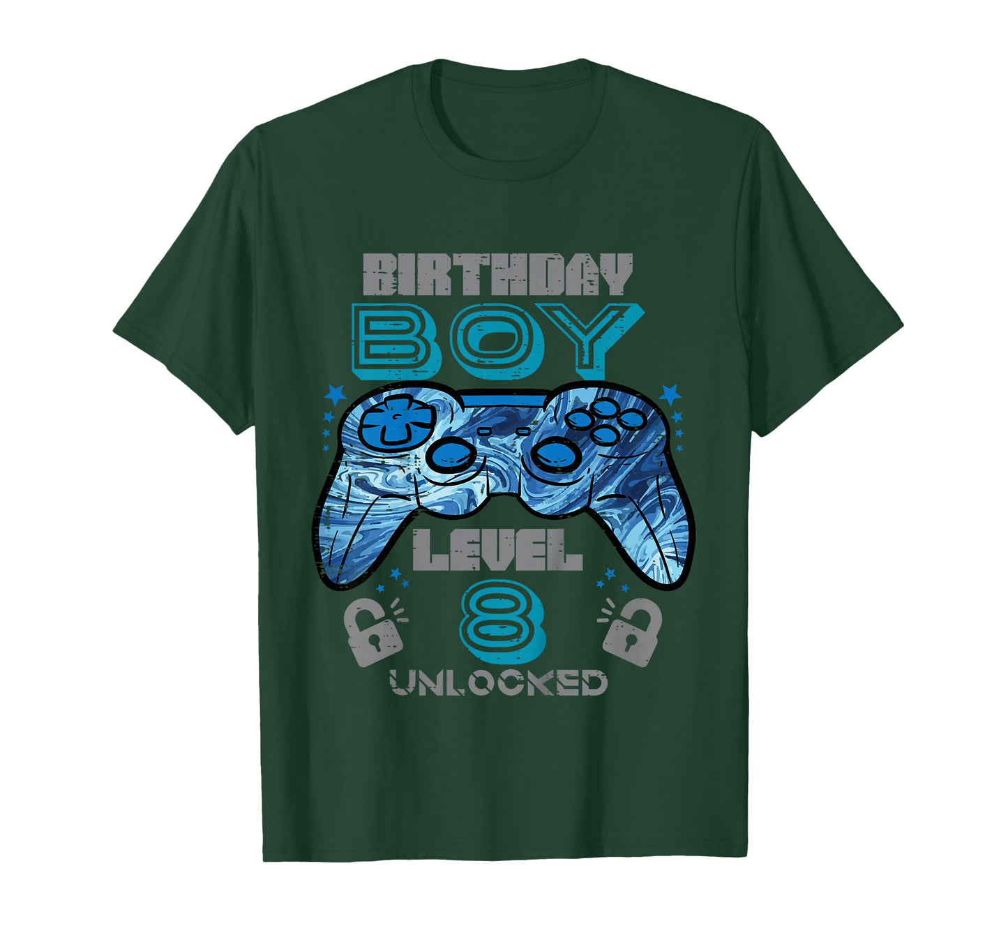 Kids 8th Birthday Gamer Level 8 Unlocked Video Gaming Bday Boys T-Shirt