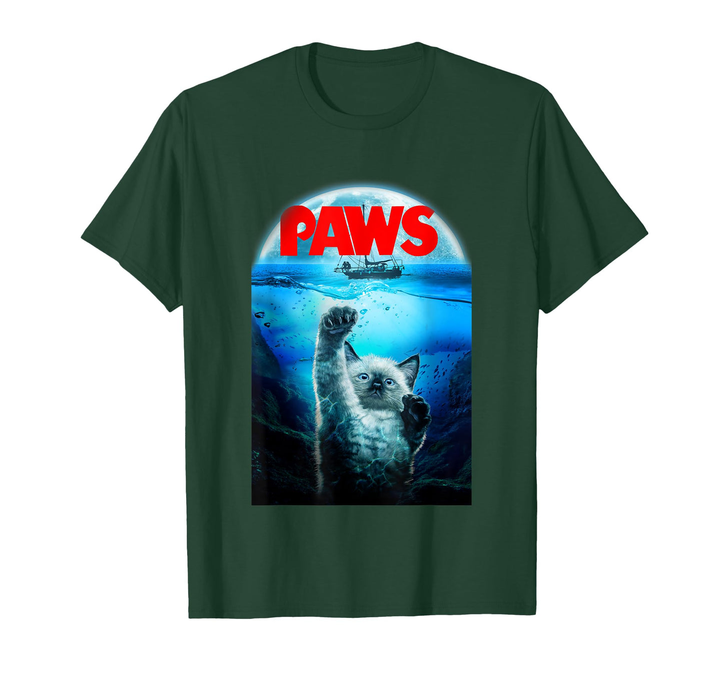 T-Shirt, Siamese Cat as Monster from Deep Terrorize Ship T-Shirt for Men Women Kids