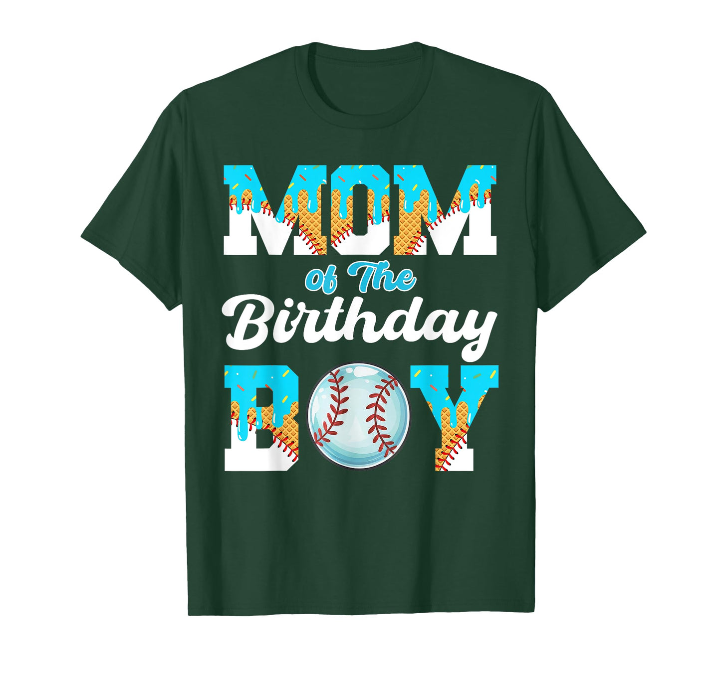 Mom of The Birthday Boy Baseball Ice Cream Drip T-Shirt