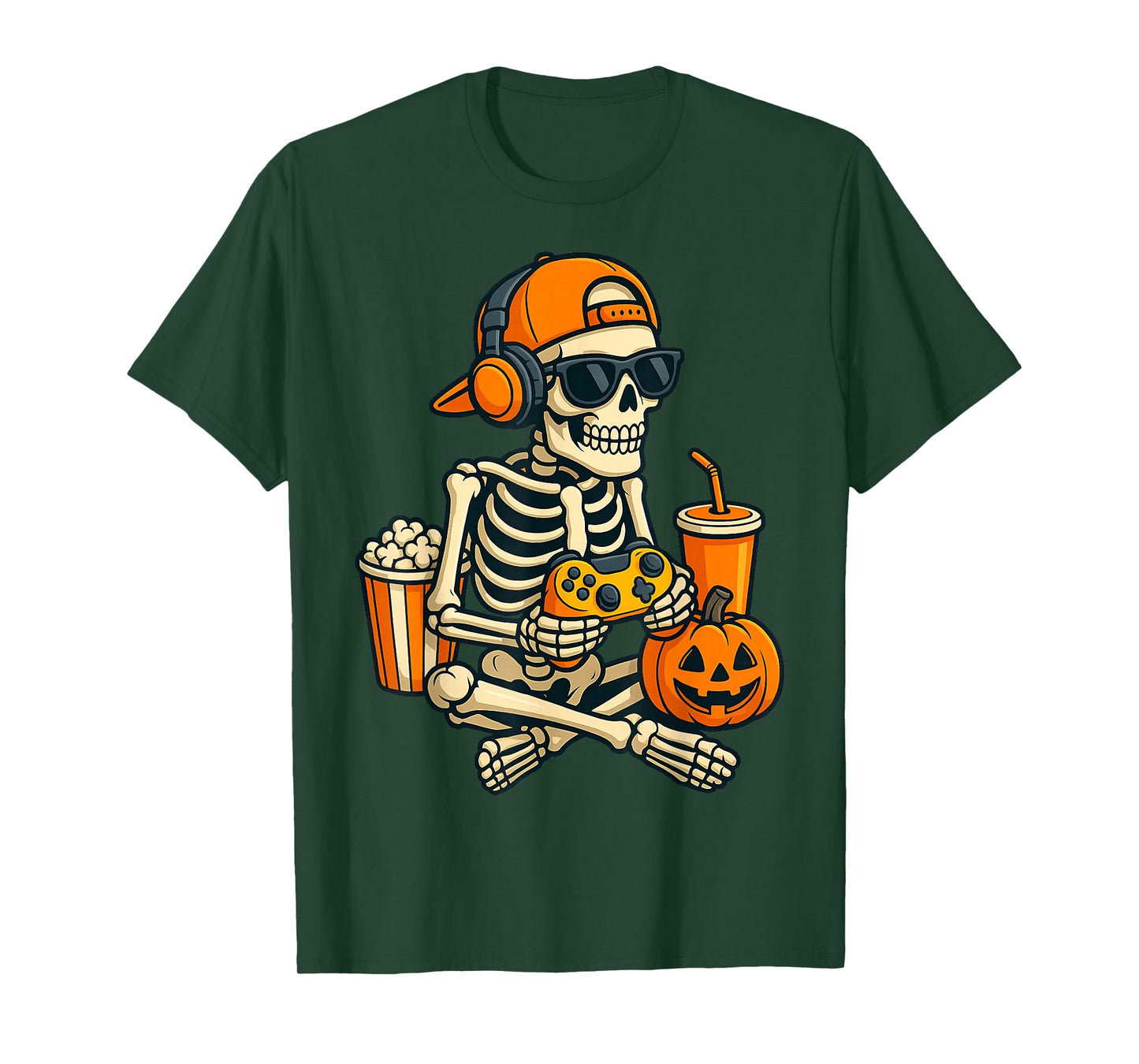 Halloween Skeleton Gamer Video Gaming Boys Men Kids Tees T-Shirt