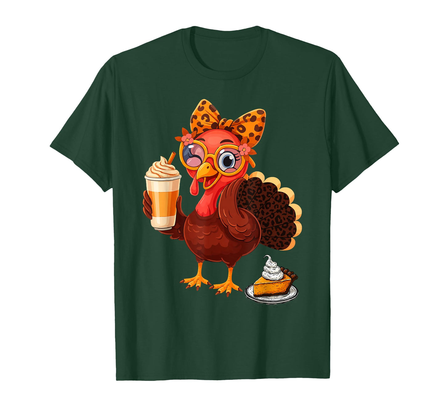 Thanksgiving Women Fall Turkey Drinking Coffee Leopard T-Shirt