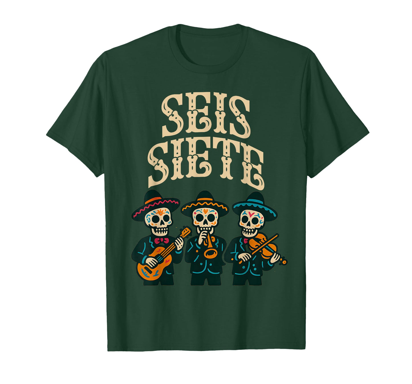 SEIS Siete Mexican Los Muertos Calaveras Sugar Skull 67 Boys T-Shirt