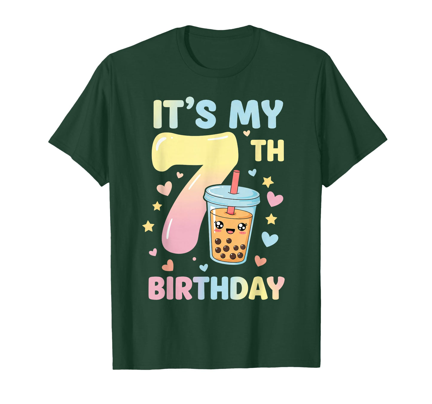 It's My 7th Birthday Bubble Boba Tea Party 7 Year Old Girl T-Shirt