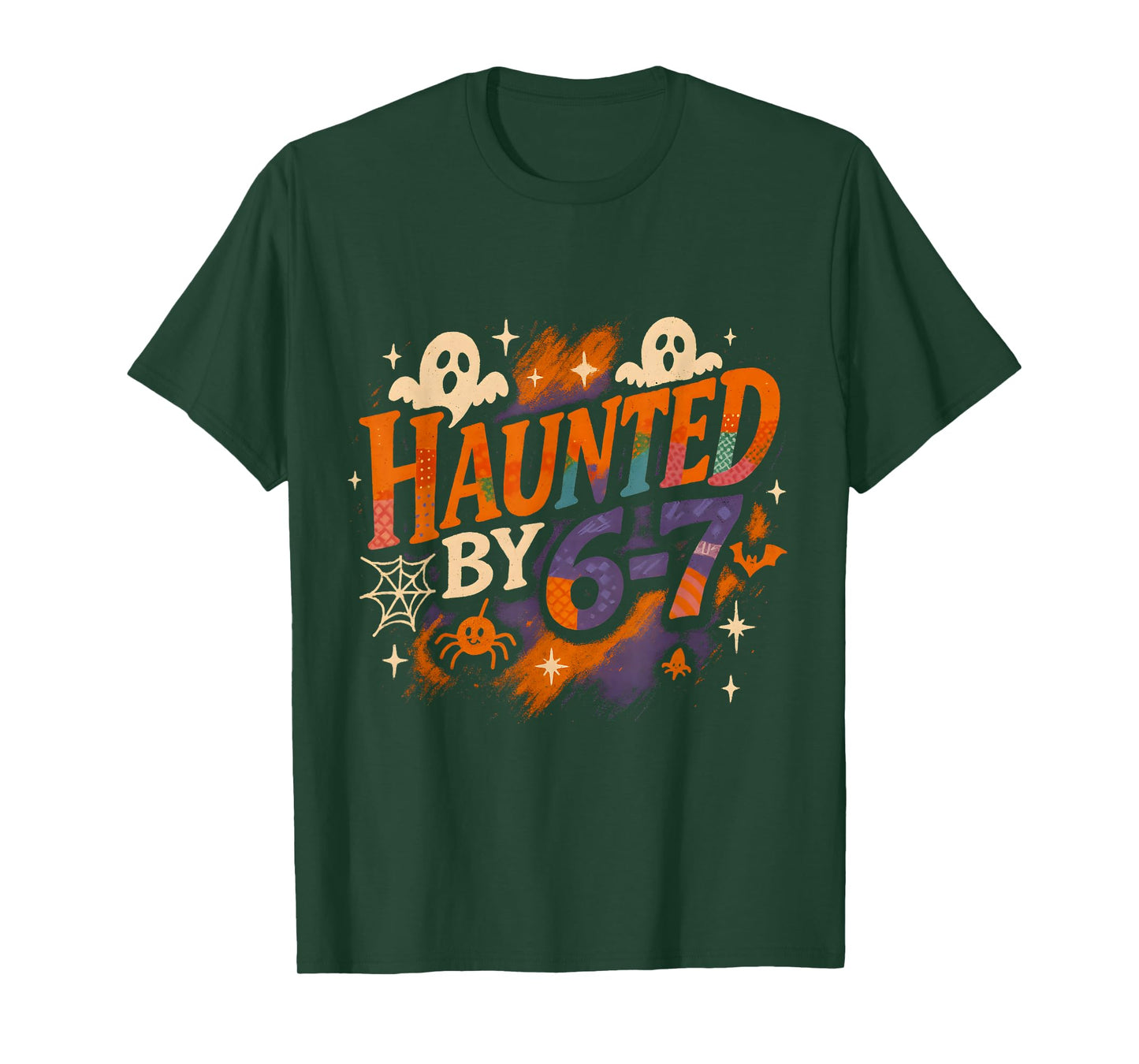 Haunted by 6-7 Funny Ghost Halloween Patchwork Design T-Shirt