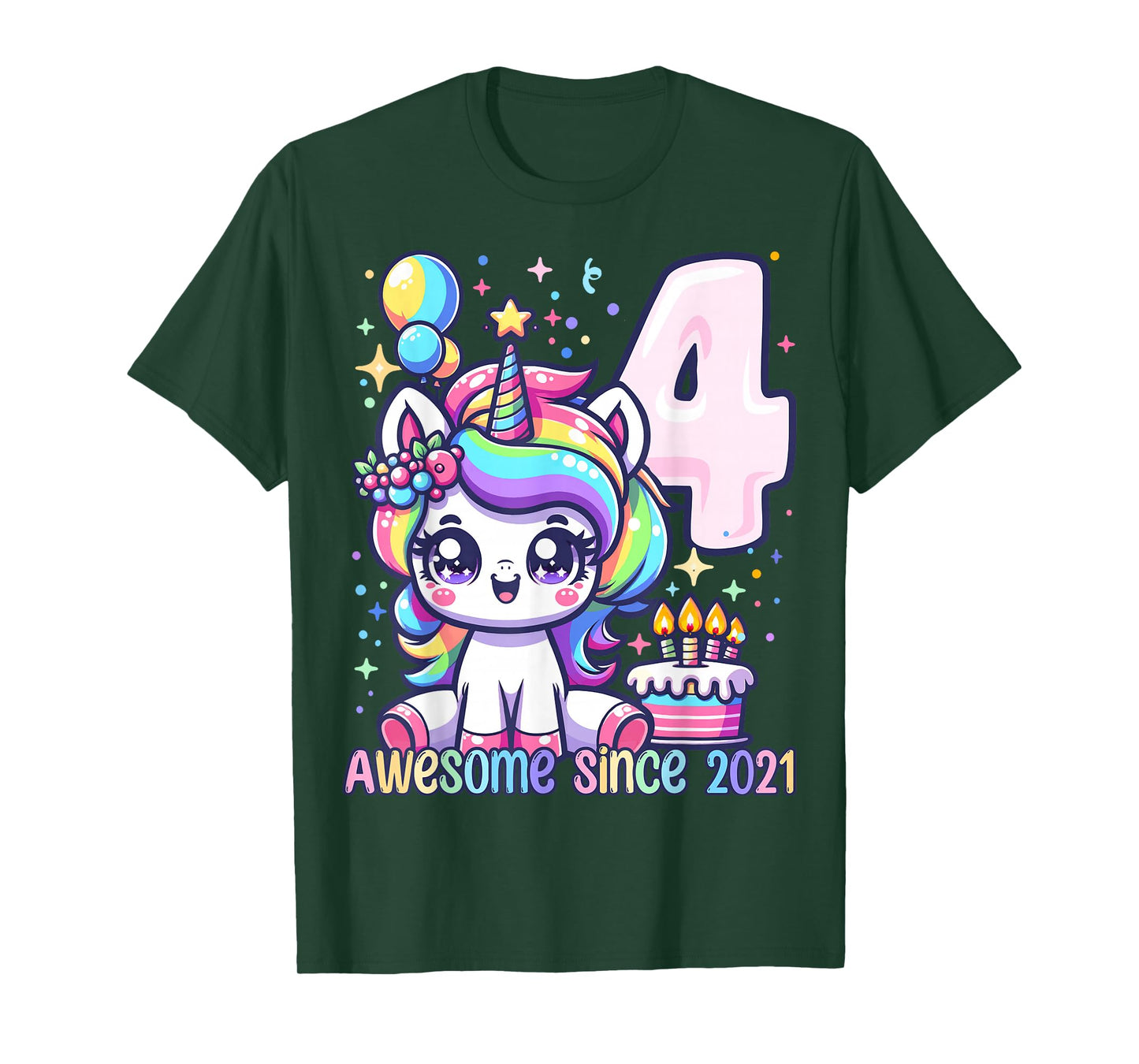 Unicorn 4th Birthday 4 Year Old Unicorn Party Girls Outfit T-Shirt