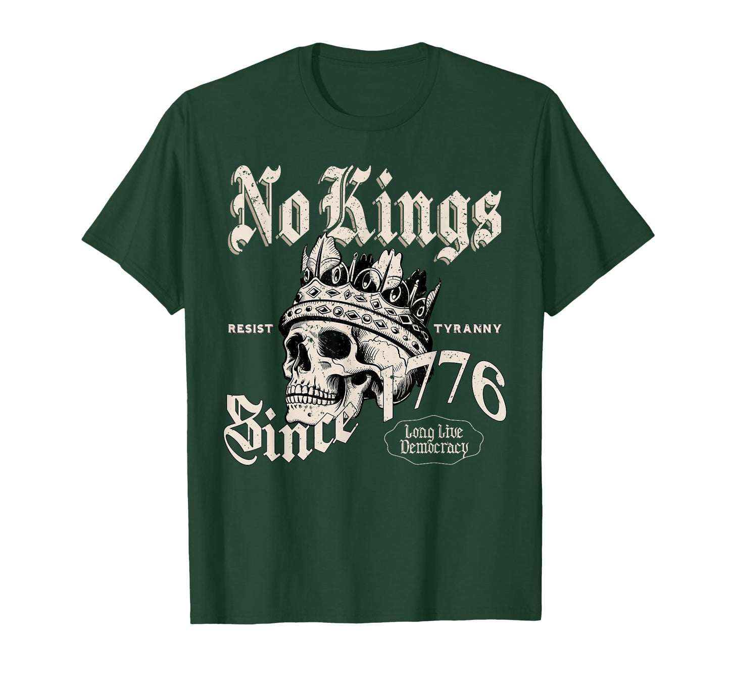 No Kings Since 1776 Skull Retro Political Protest T-Shirt