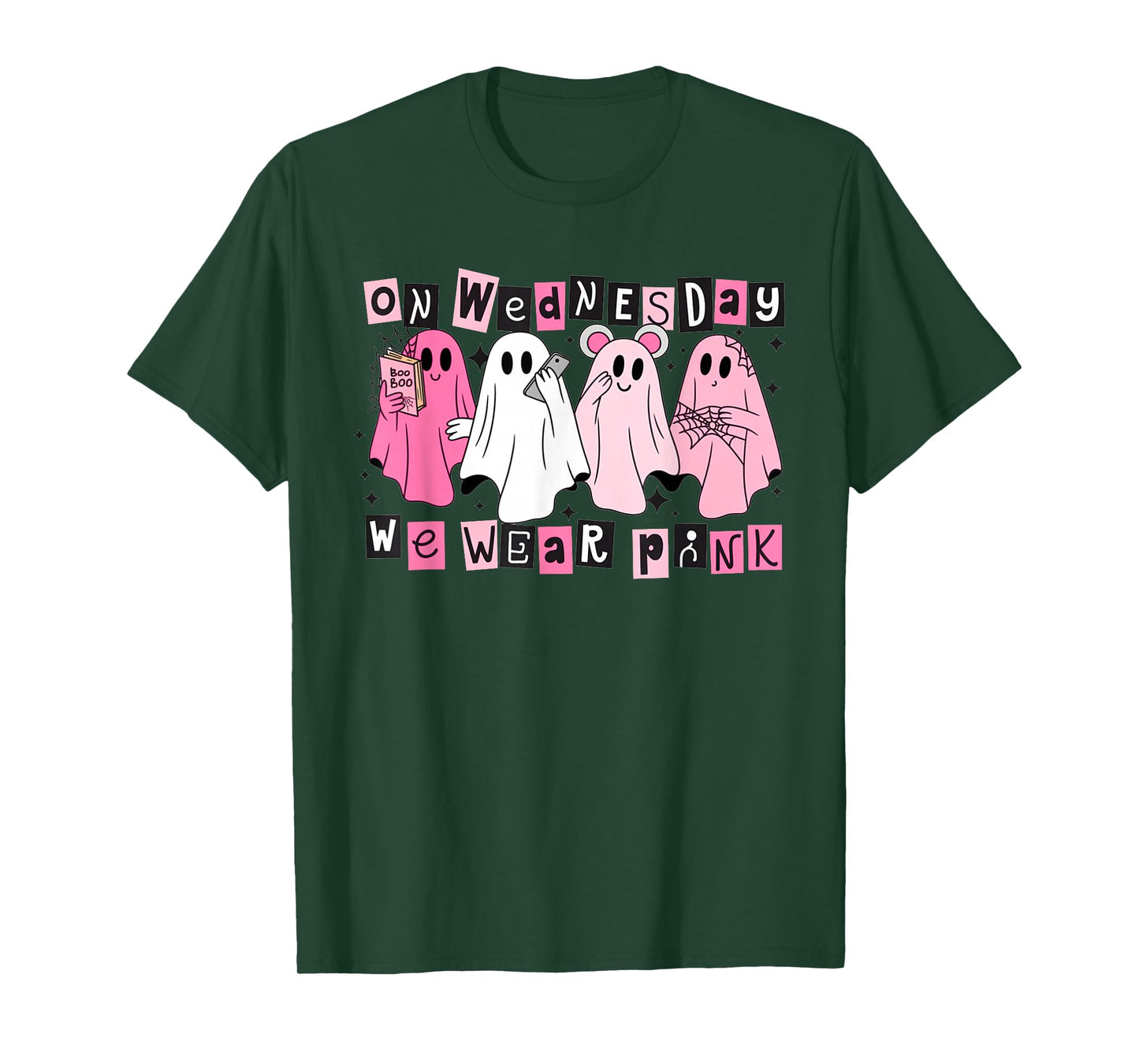 FUUNY On Wednesday We Wear Cute Pink Ghost Halloween T-Shirt