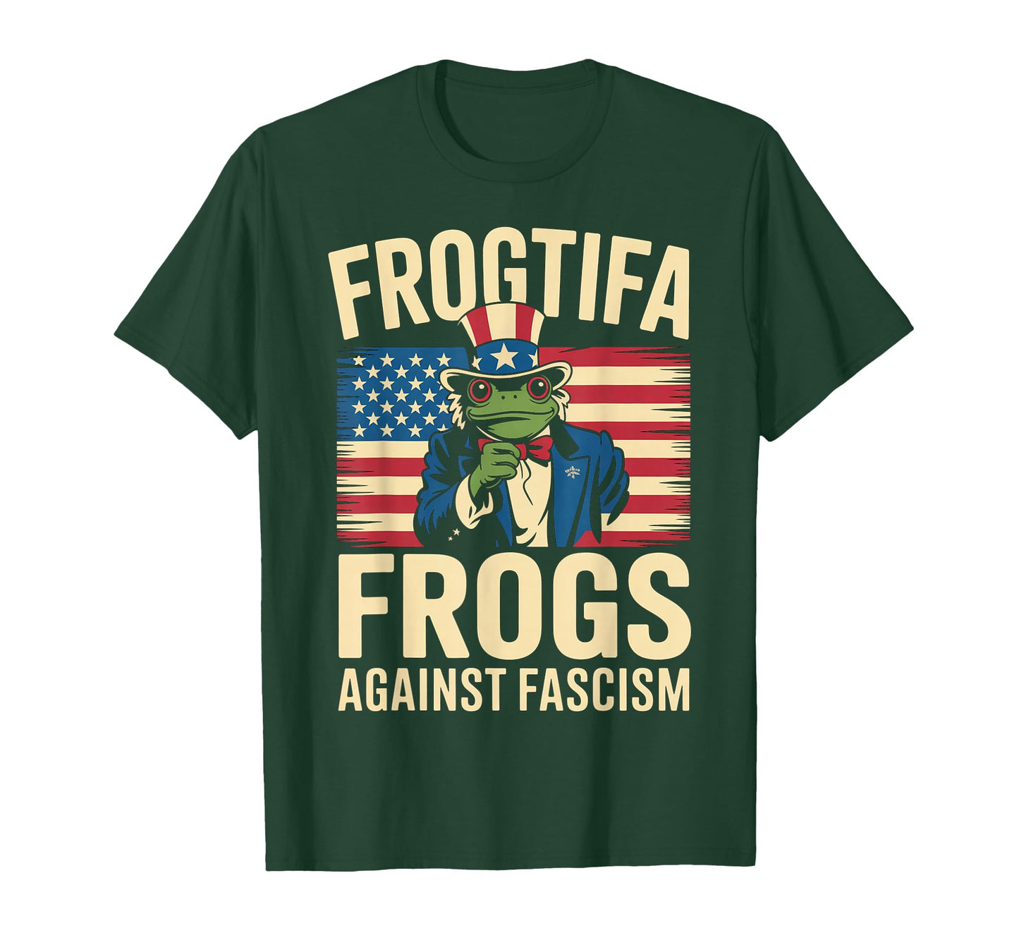 Frogtifa Frogs Against Fascism Flag Resist No Kings Patriot T-Shirt