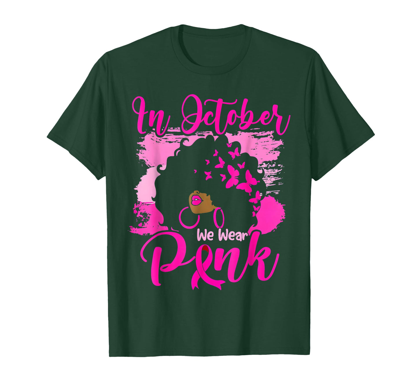 In October We Wear Pink Black Woman Breast Cancer Awareness T-Shirt