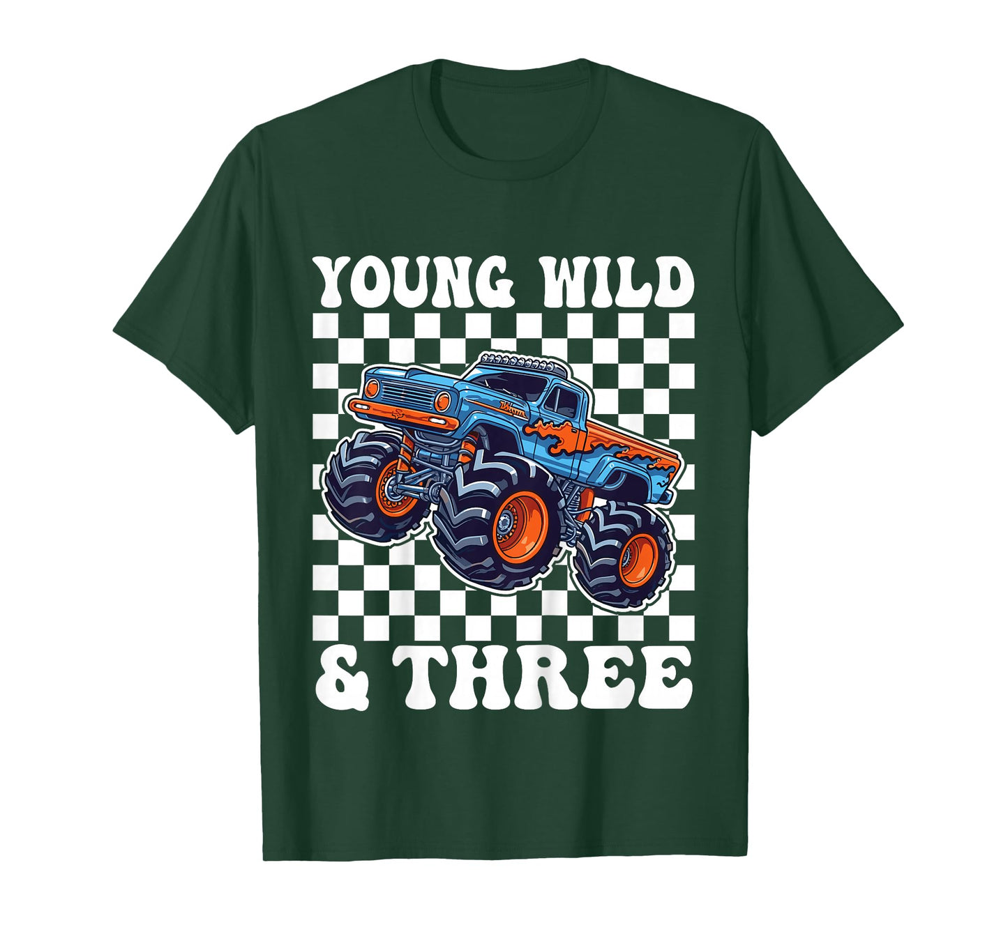 3rd Birthday Monster Truck Young Wild And Three 3 Year Old T-Shirt