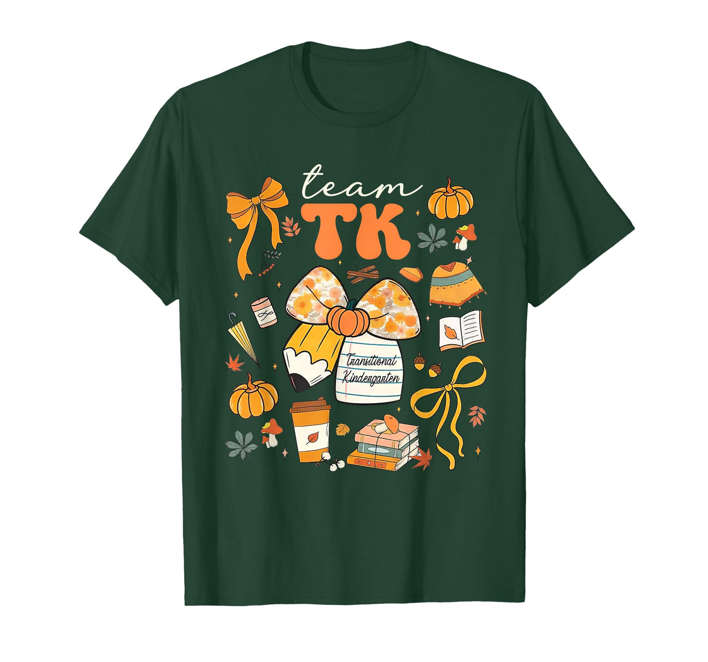 Team TK Crew Preppy Coquette Bow Pumpkin Fall TK Teacher T-Shirt