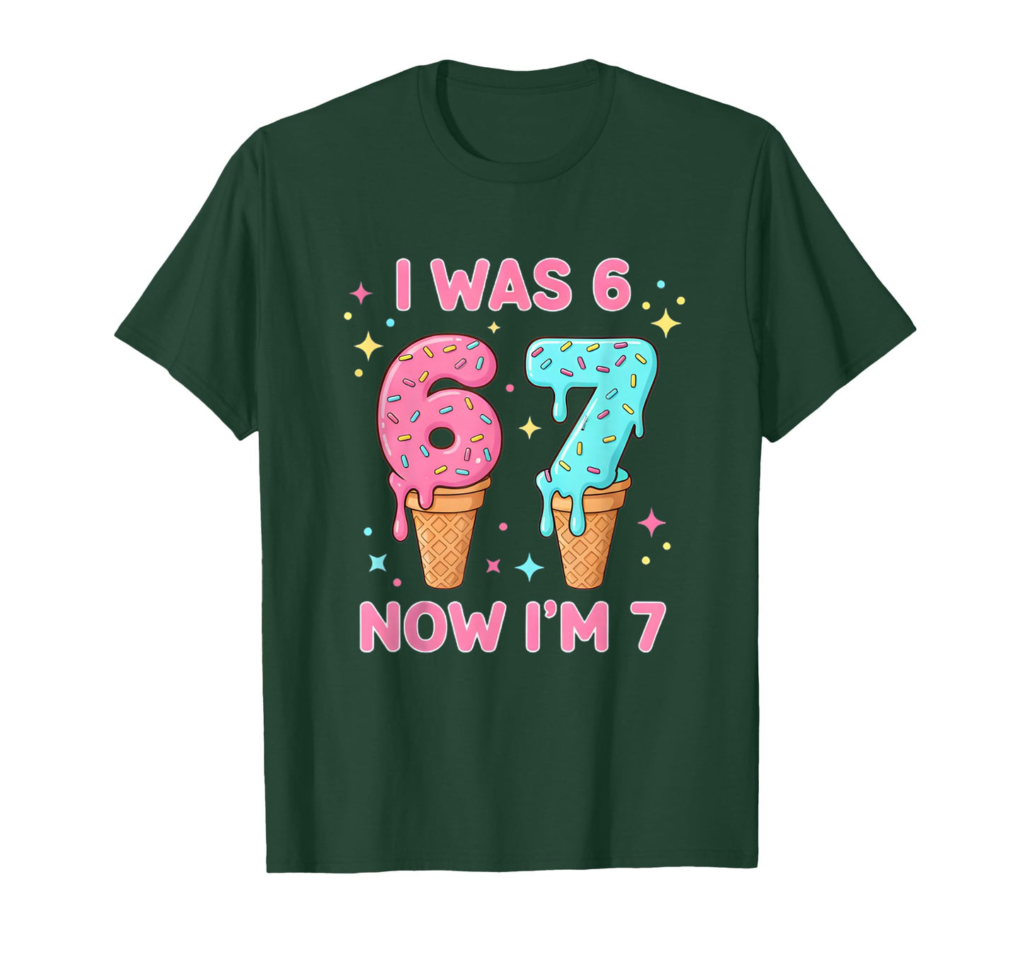 I was 6 Now I’m 7 Cute Ice Cream 7th Birthday Kids Funny T-Shirt