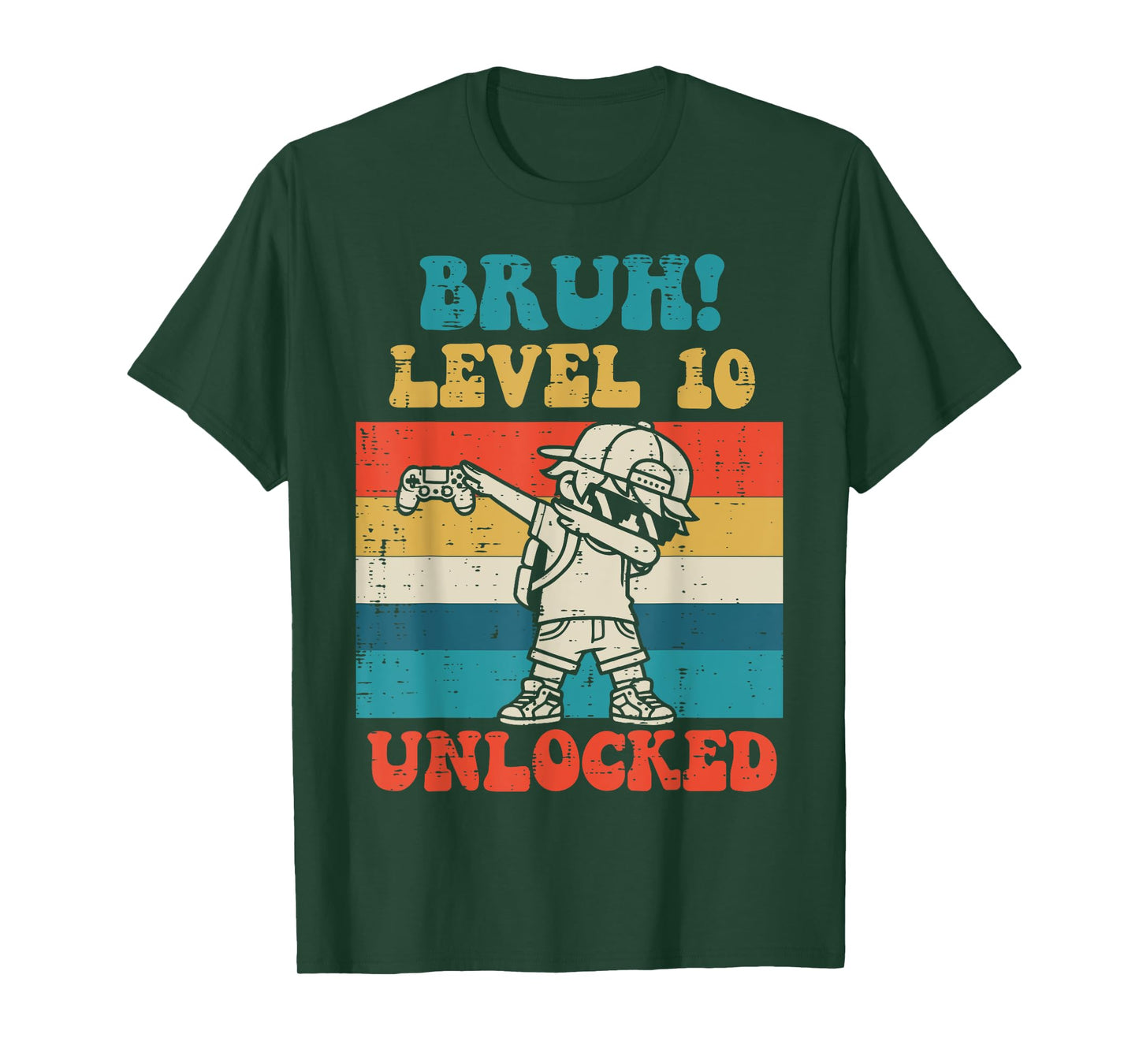 Bruh Level 10 Unlocked Gamer Dab Retro 10th Birthday Boys T-Shirt