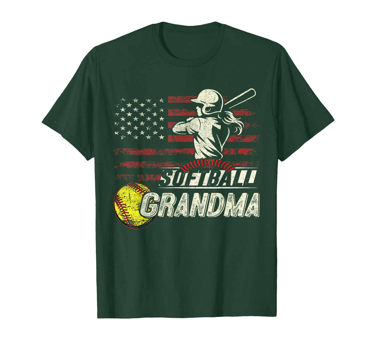 Softball Grandma US Flag Gifts For Patriotic Mothers Day T-Shirt