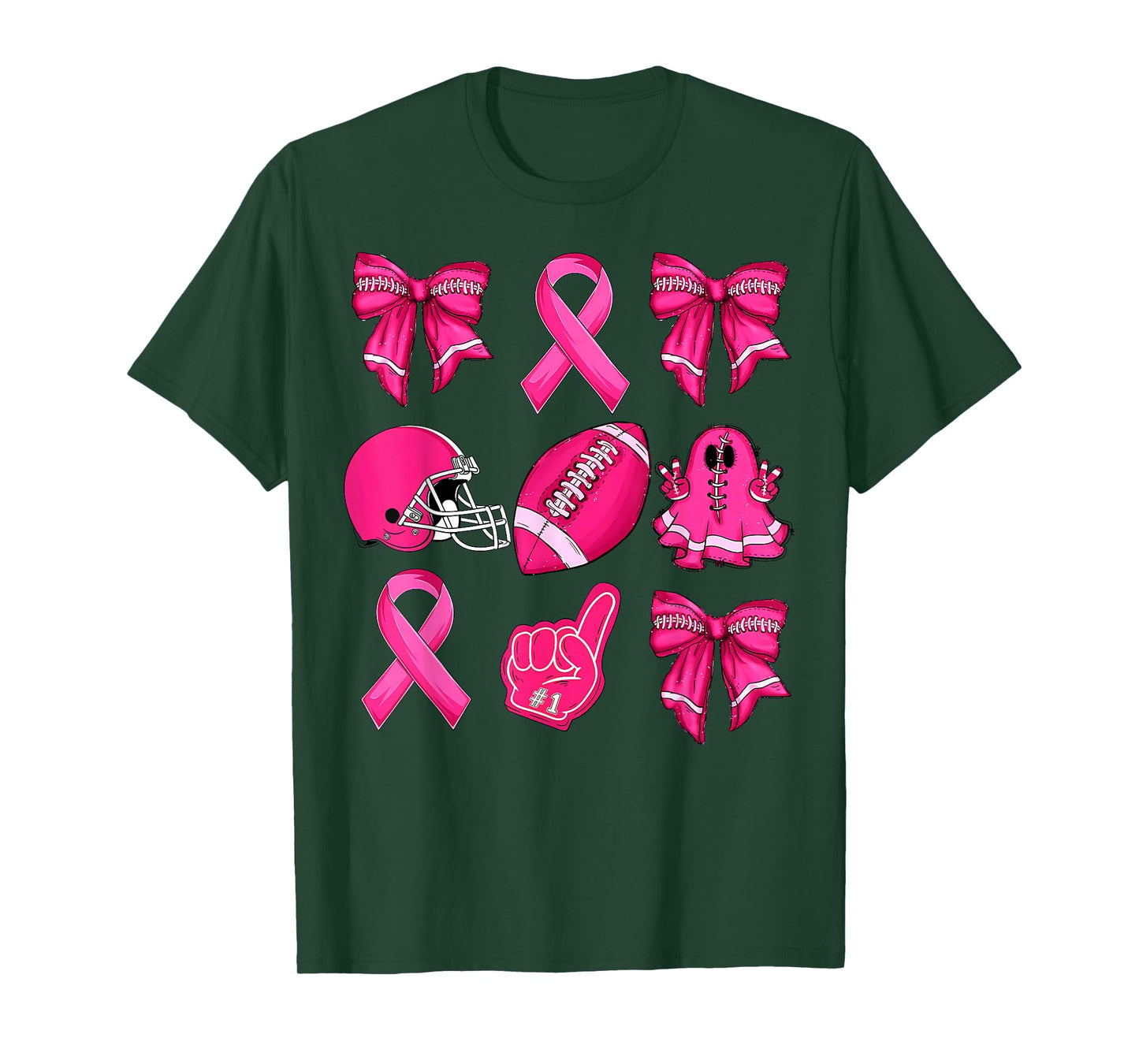 Football Game Day Ghost Halloween Breast Cancer Awareness T-Shirt
