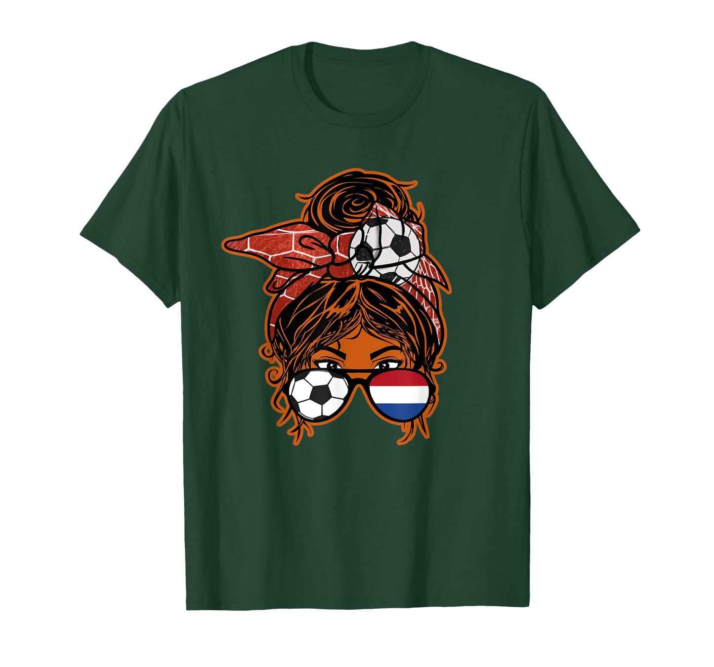 Messy Bun Hair Brown Skin Soccer Girl Netherlands Jersey T-Shirt