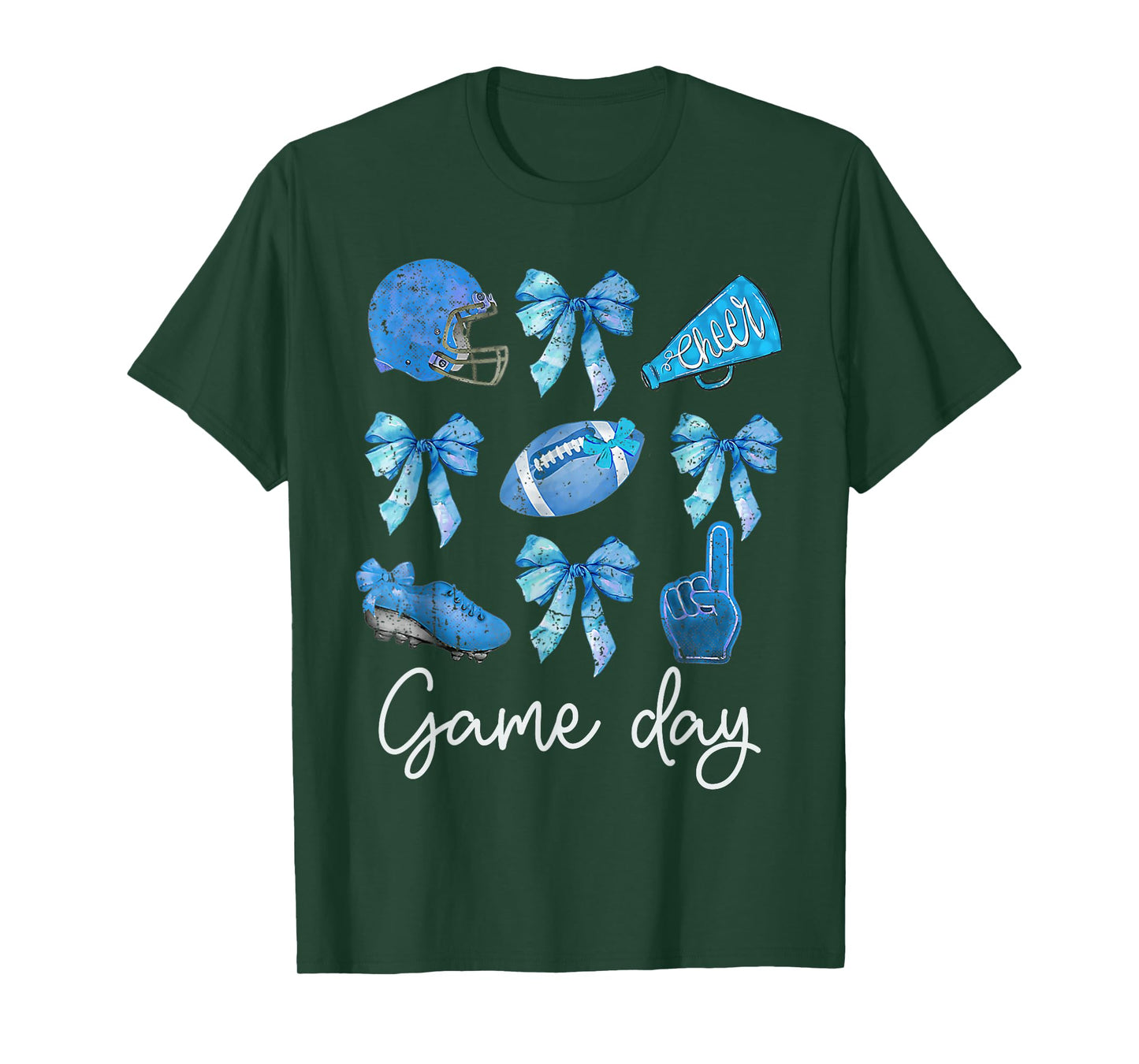 Funny Blue Cheer Football Game Day Coquette Bow Touchdown T-Shirt