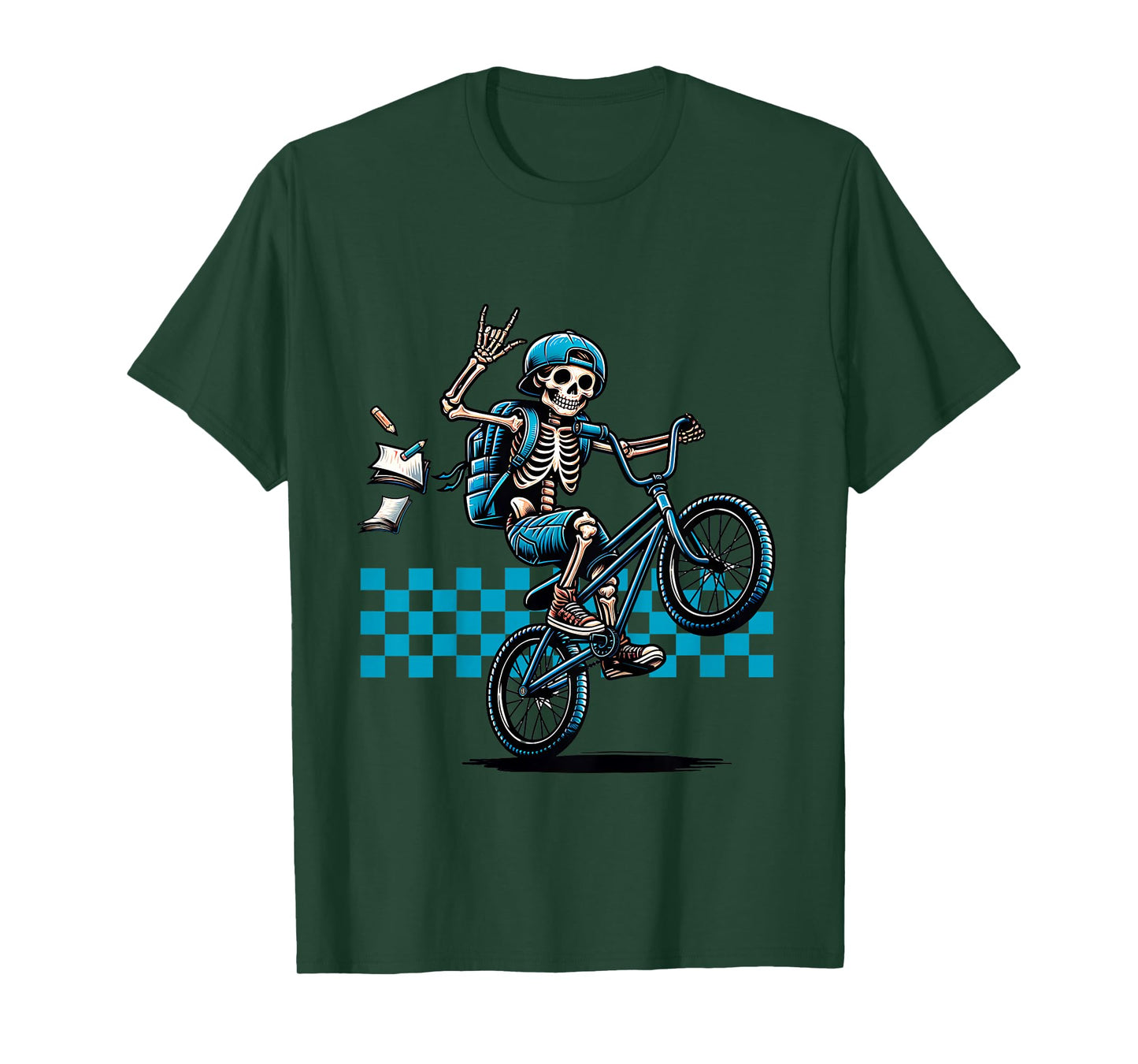 Boy Skeleton Riding on a BMX Bike and Popping a Wheelie T-Shirt
