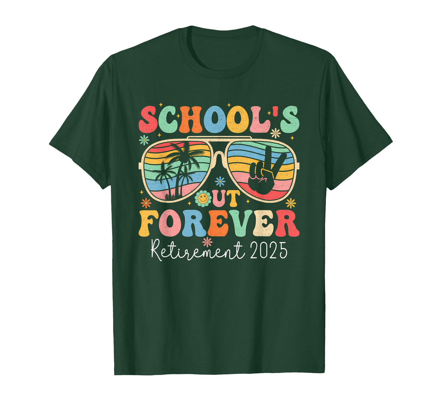 School's Out Forever Retired Teacher 2025 Groovy Retirement T-Shirt