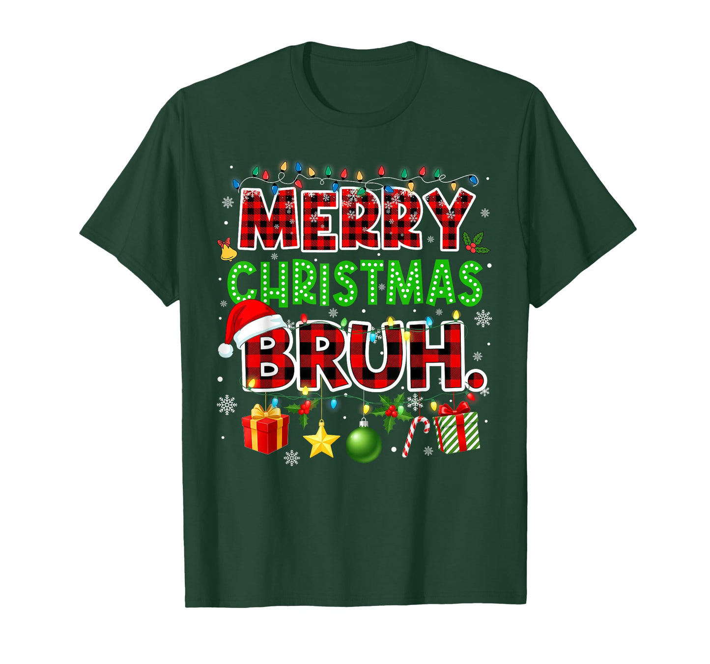 Merry Christmas Bruh Funny Red Plaid Teens Boys Kids Meme T-Shirt