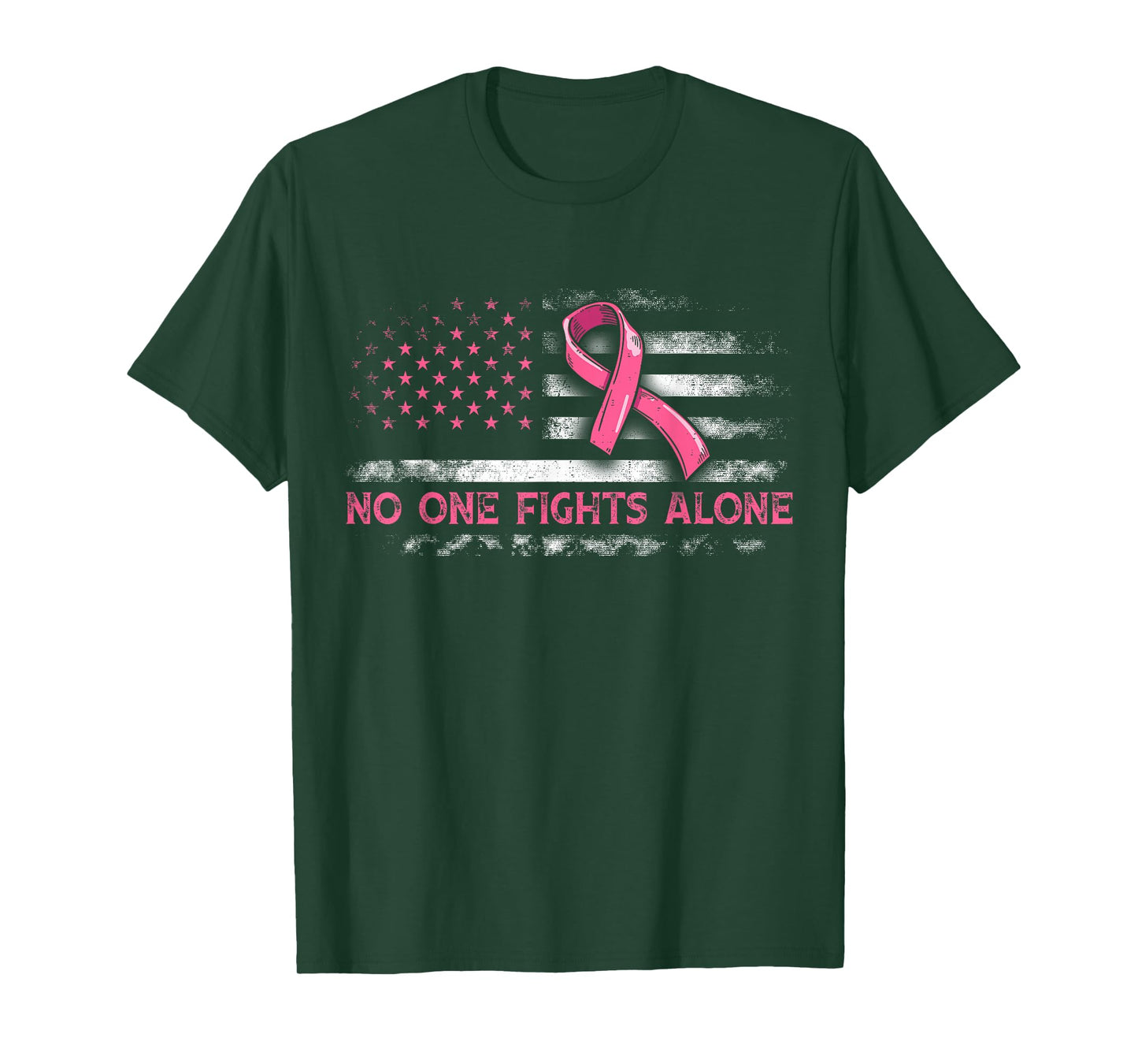 No One Fights Breast Cancer Alone American Flag Pink Ribbon T-Shirt