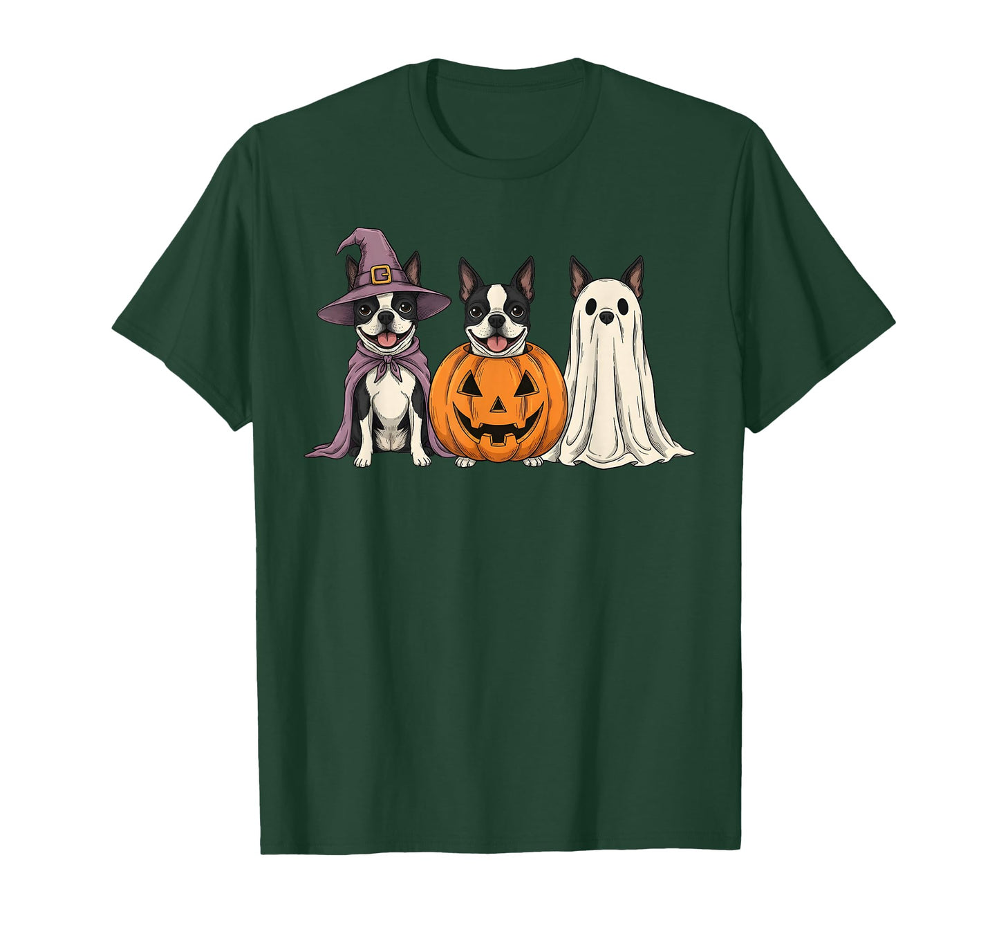 Spooky Ghost Boston Terrier Pumpkin Halloween Dog Lover T-Shirt