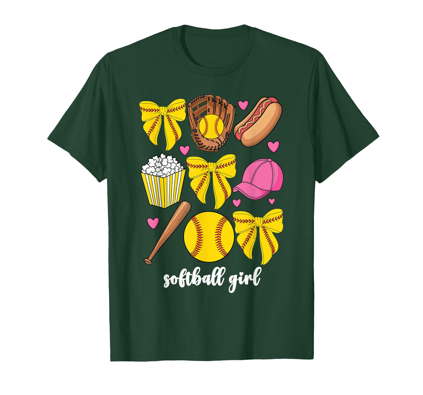 Cute Softball Coquette Bow For Women Girls Softball Girl T-Shirt