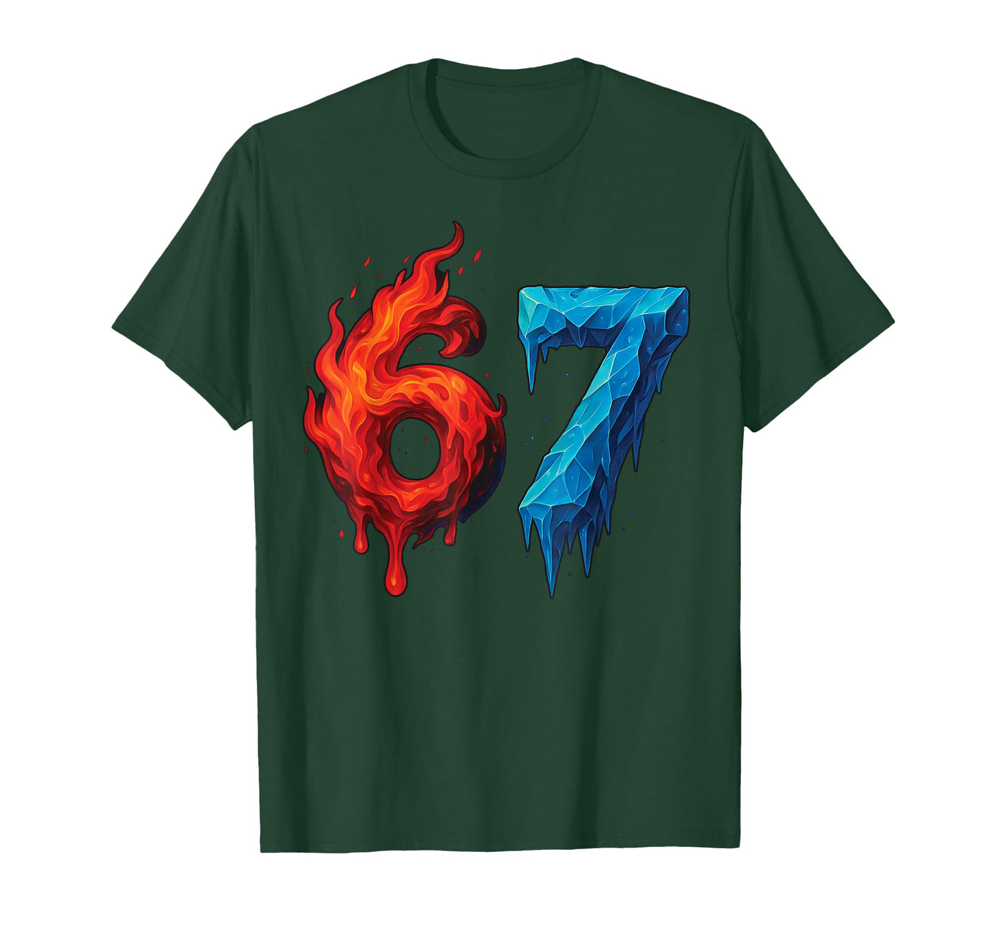 67 Six Seven 6-7 Flaming Ice - Funny Teen Kids Brainrot Meme T-Shirt