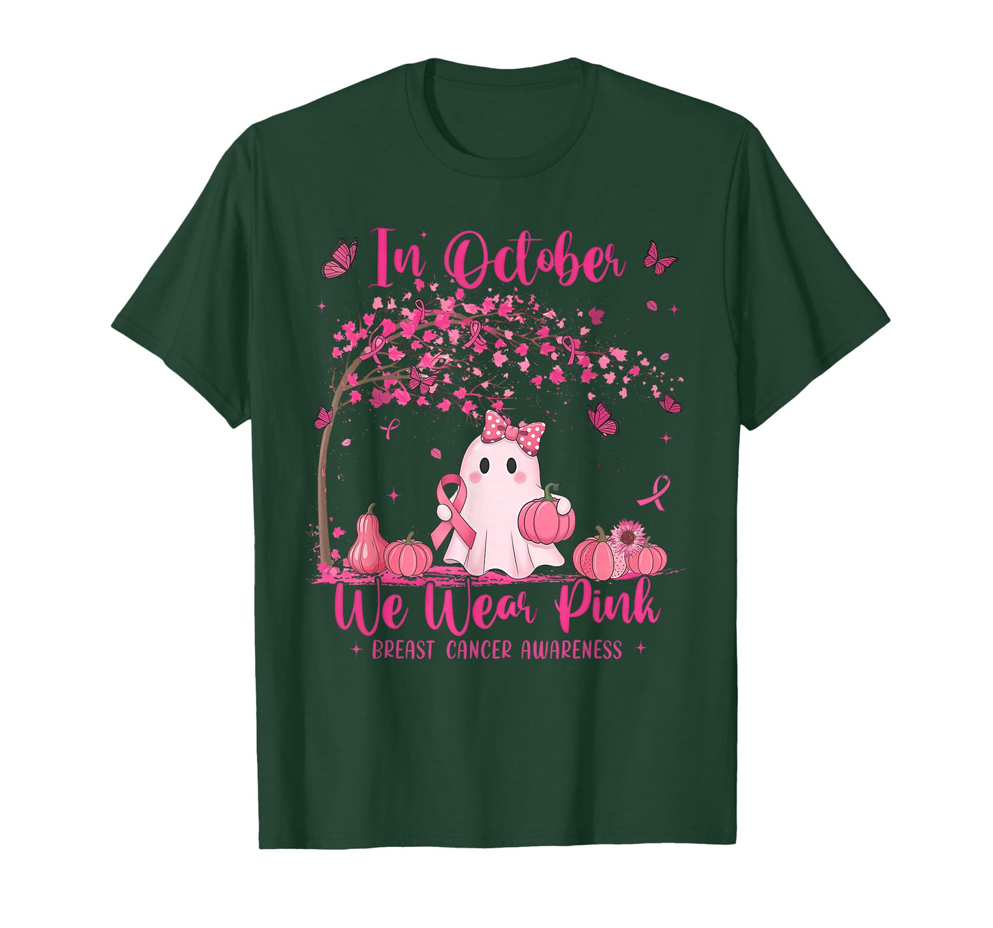 in October We Wear Pink Ghost Breast Cancer T-Shirt