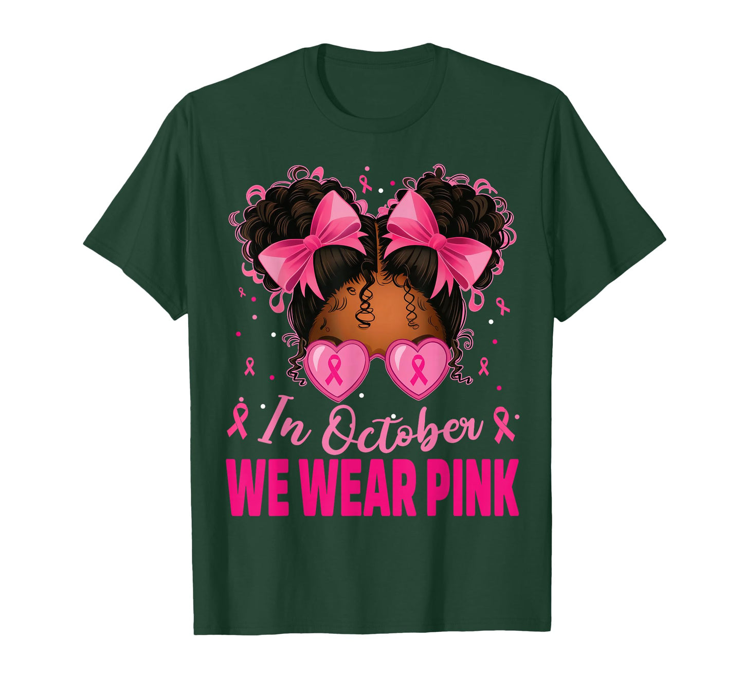 in October We Wear Pink Afro Girls Toddler Breast Cancer T-Shirt