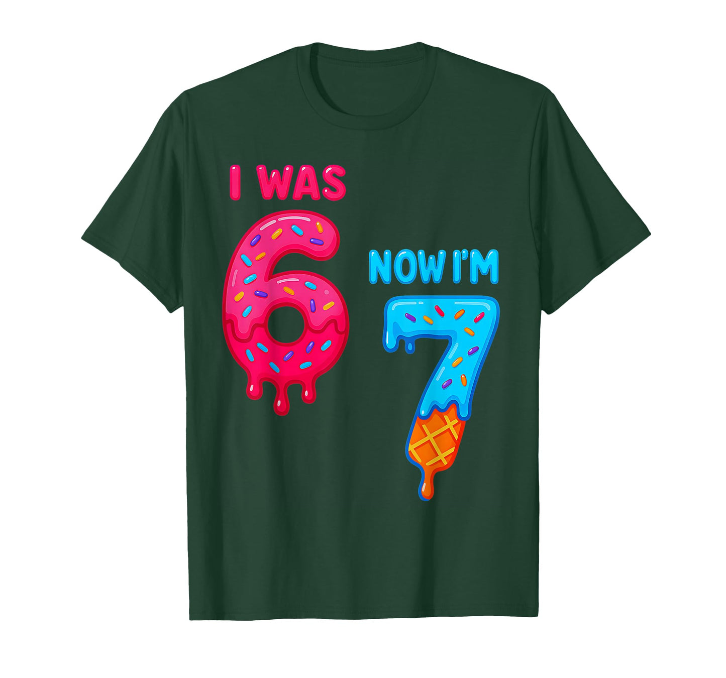 Seven Year Old Birthday I was 6 Now I'm 7 67 Ice Cream Drip T-Shirt