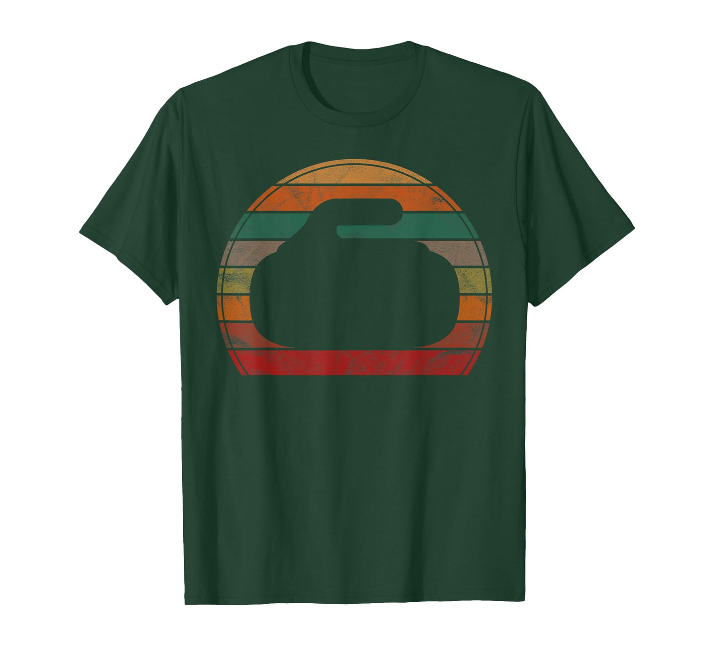 Curling Stone Silhouette Sunset Gift Retro Curler Sport Team T-Shirt