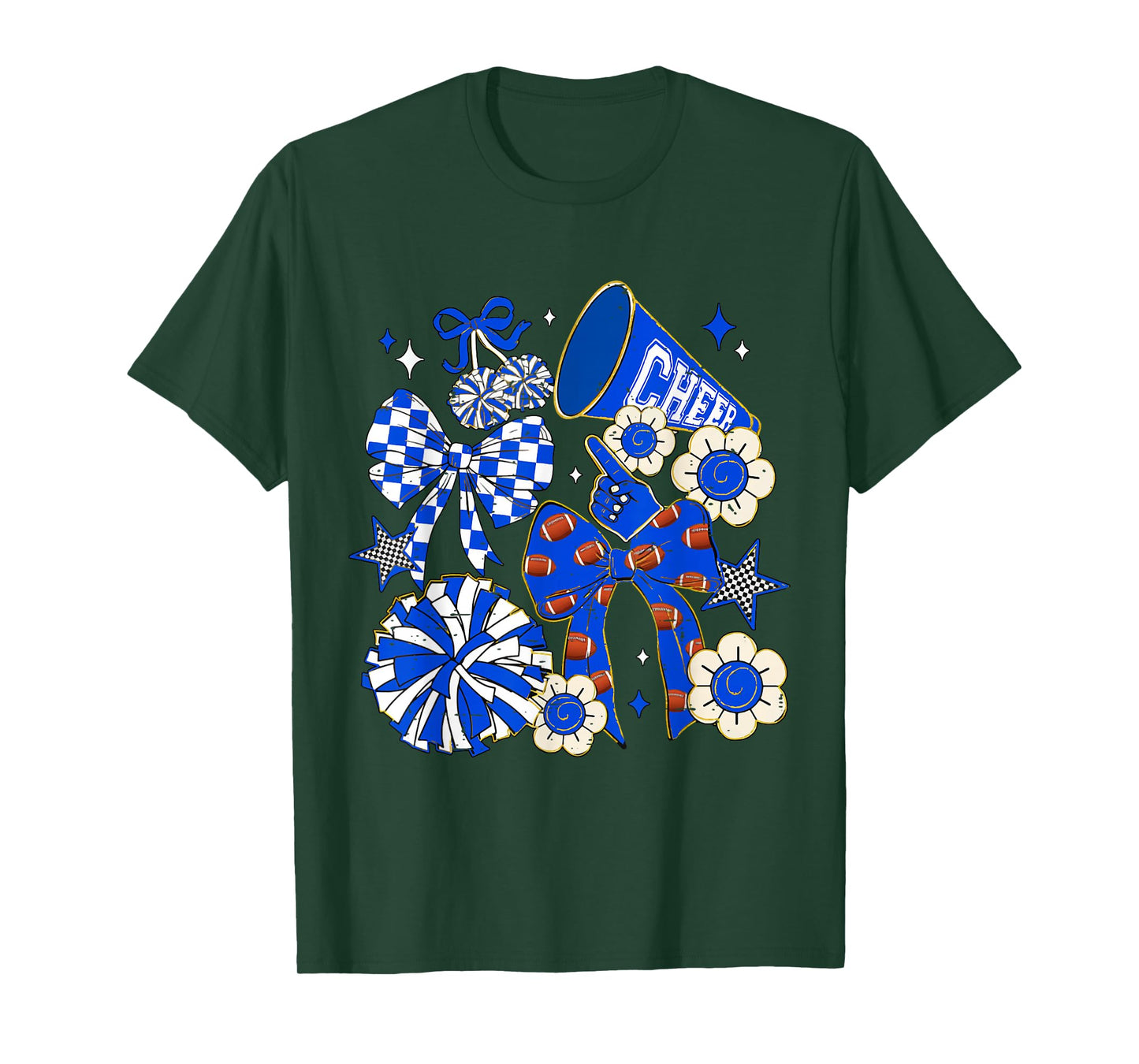 Coquette Bow Blue Cheer Mom Game Day Football Cheerleader T-Shirt