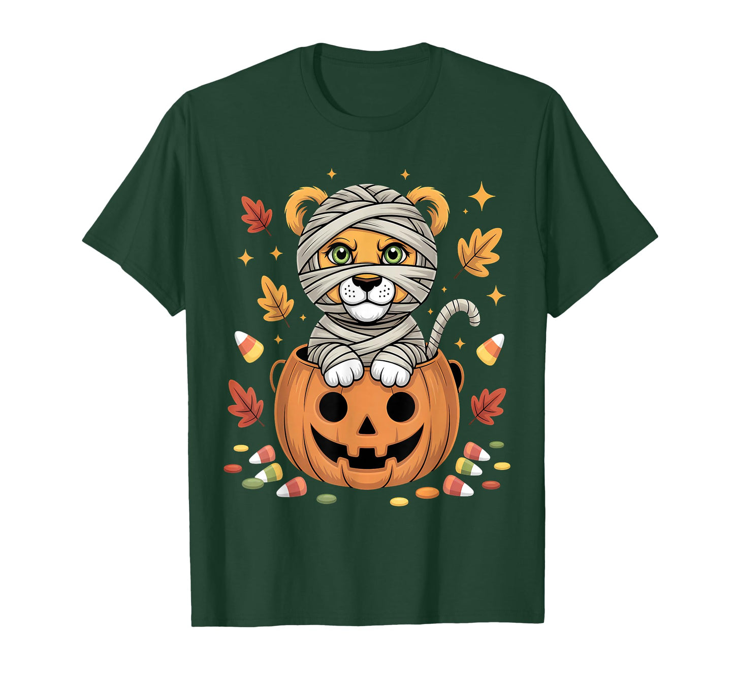 Cute Mummy Tiger in Pumpkin Halloween Jungle Cartoon T-Shirt
