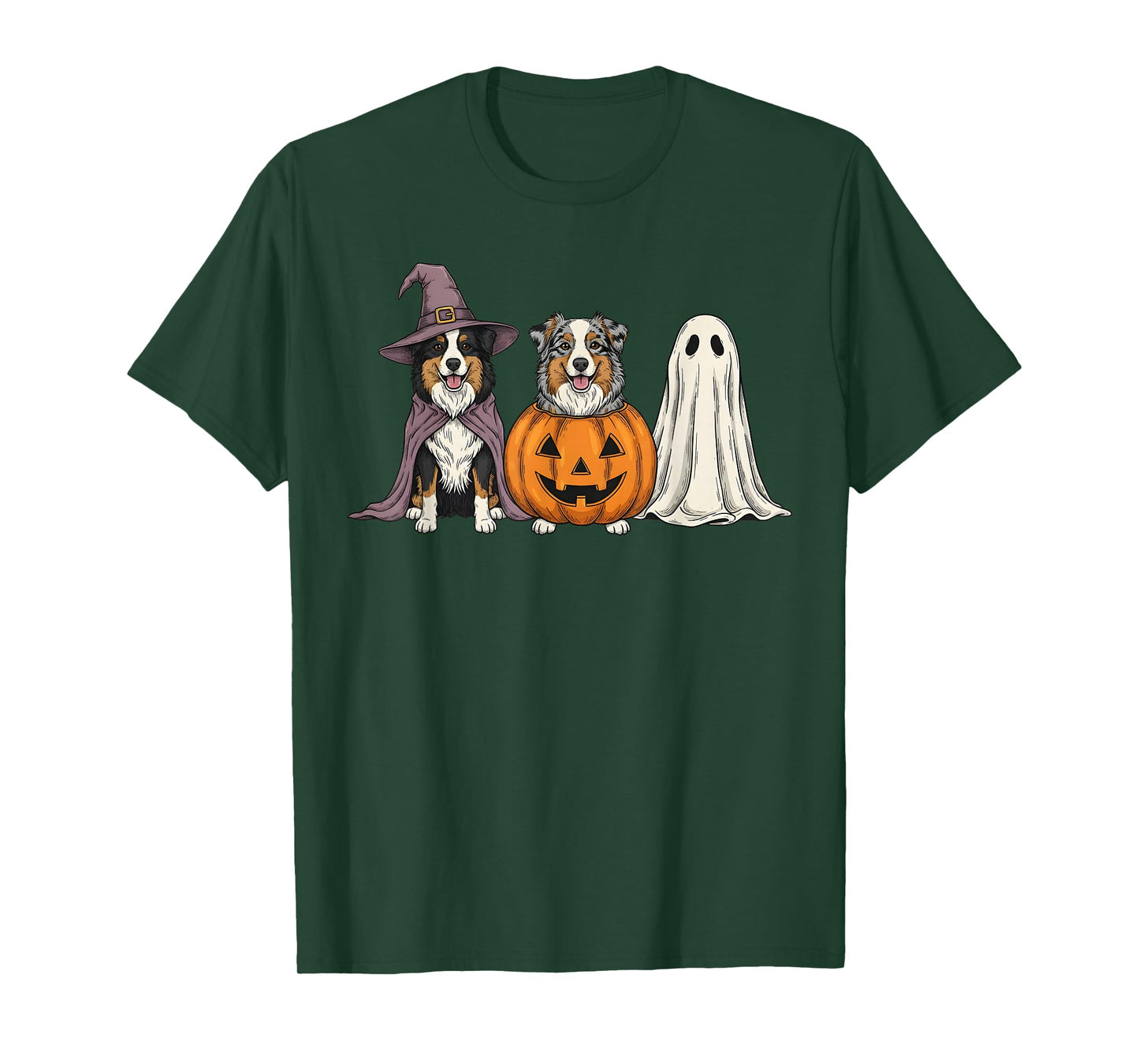 Spooky Ghost Australian Shepherd Pumpkin Halloween Dog Lover T-Shirt