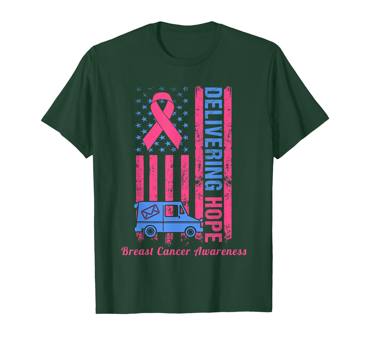Postal Worker Breast Cancer Awareness US Flag Pink Ribbon T-Shirt