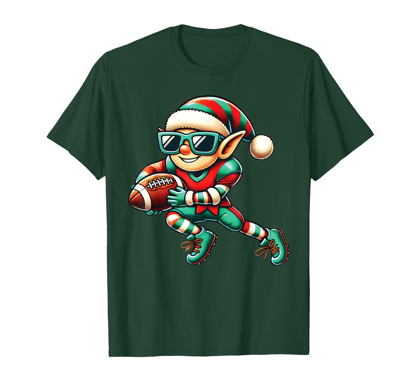 Christmas Elf Playing Football Lineman Quarterback Boys Kids T-Shirt
