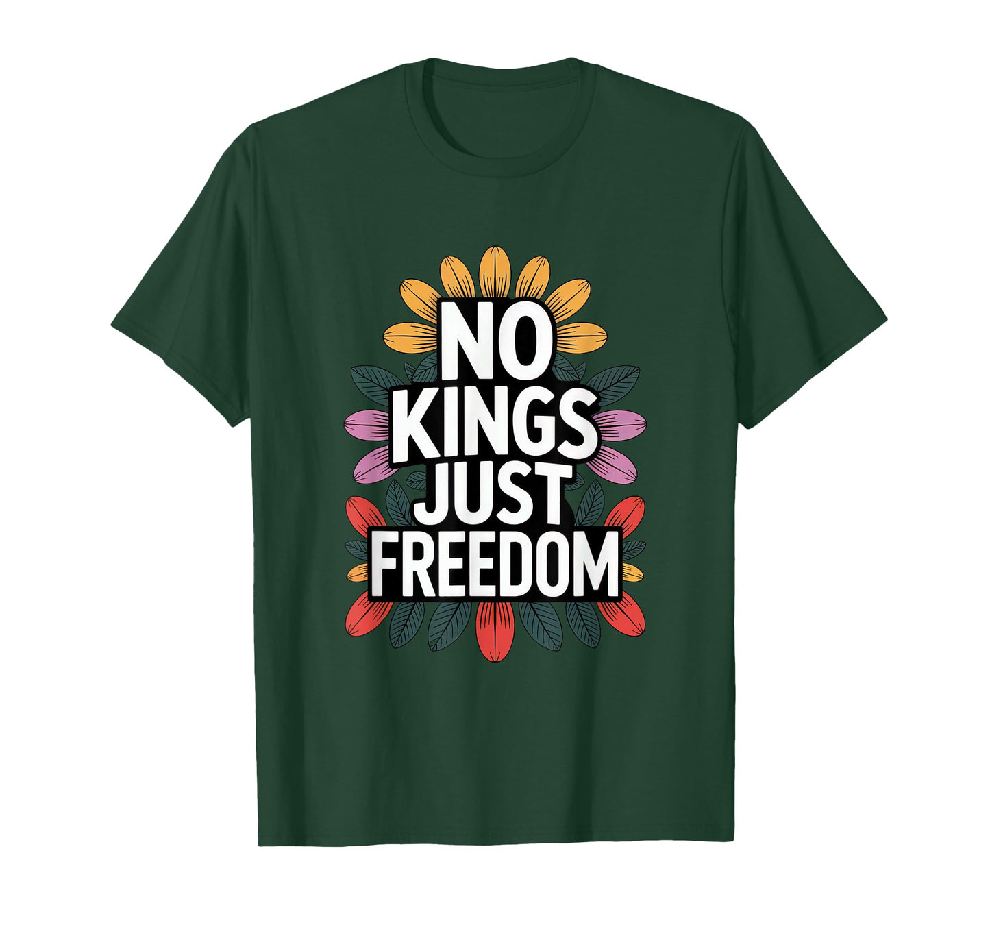 Floral Womens Retro 70s No Kings Just Freedom 4th of July T-Shirt