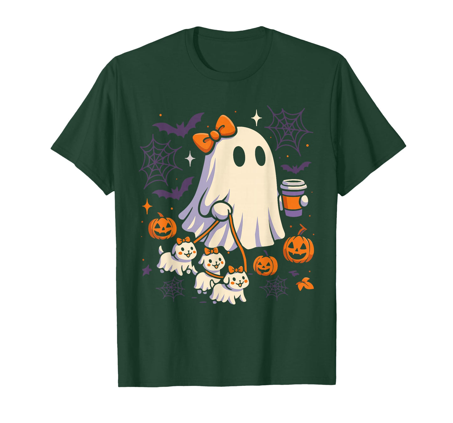 Ghost Walking Dog Shirt Coquette Halloween Dog Ghost Coffee T-Shirt