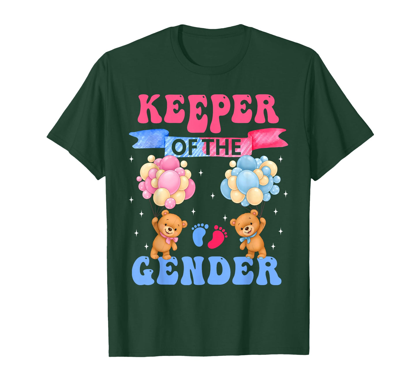 Keeper of The Gender Reveal Cute Bear Balloons Pink Or Blue T-Shirt