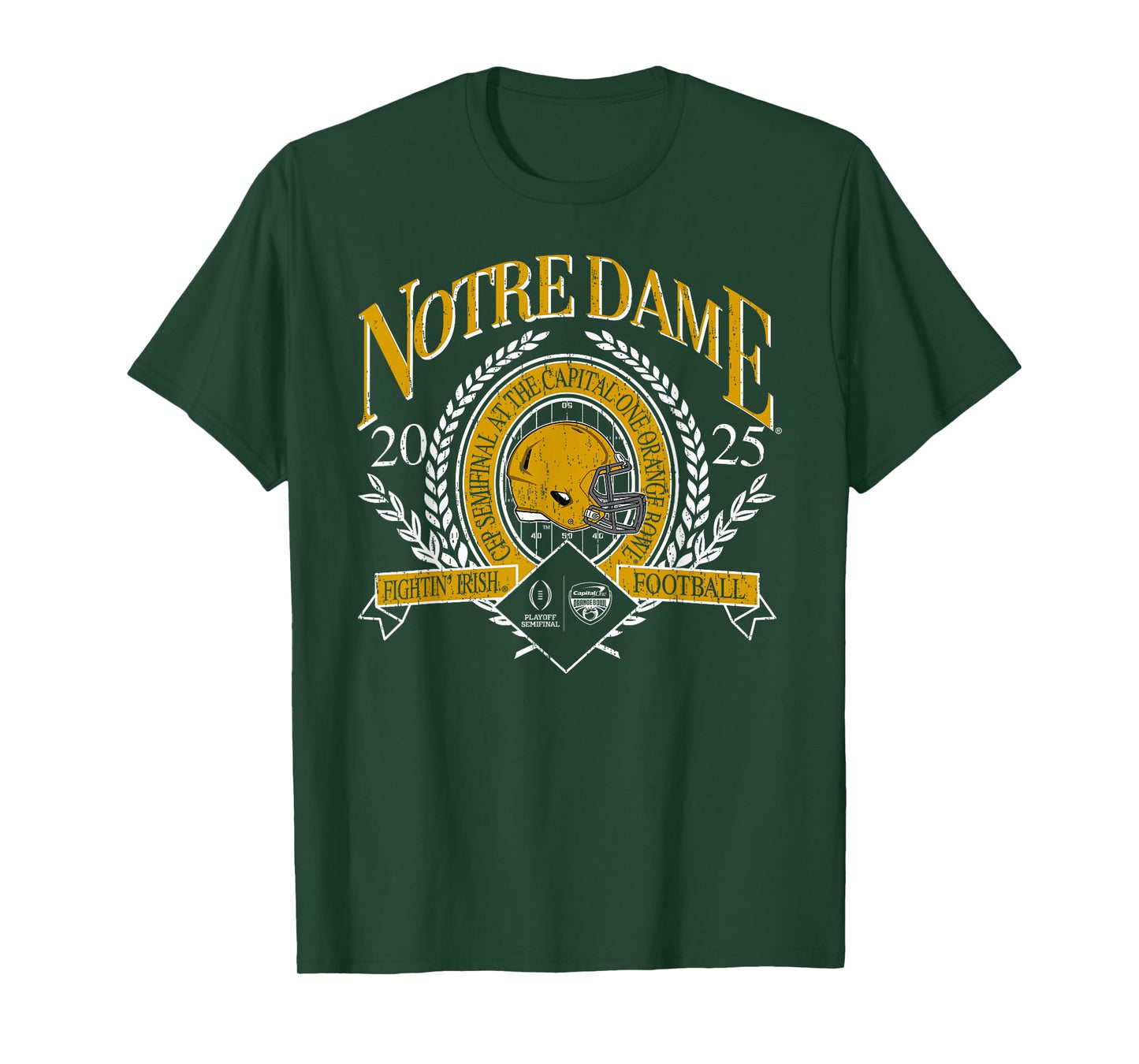 Elite Authentics Unisex-Adult Notre Dame Fighting Irish NCAA T-Shirt, Blue, Small, Short Sleeve, Crew Neck, Classic Fit, Orange Bowl CFP 2025 Vintage Navy