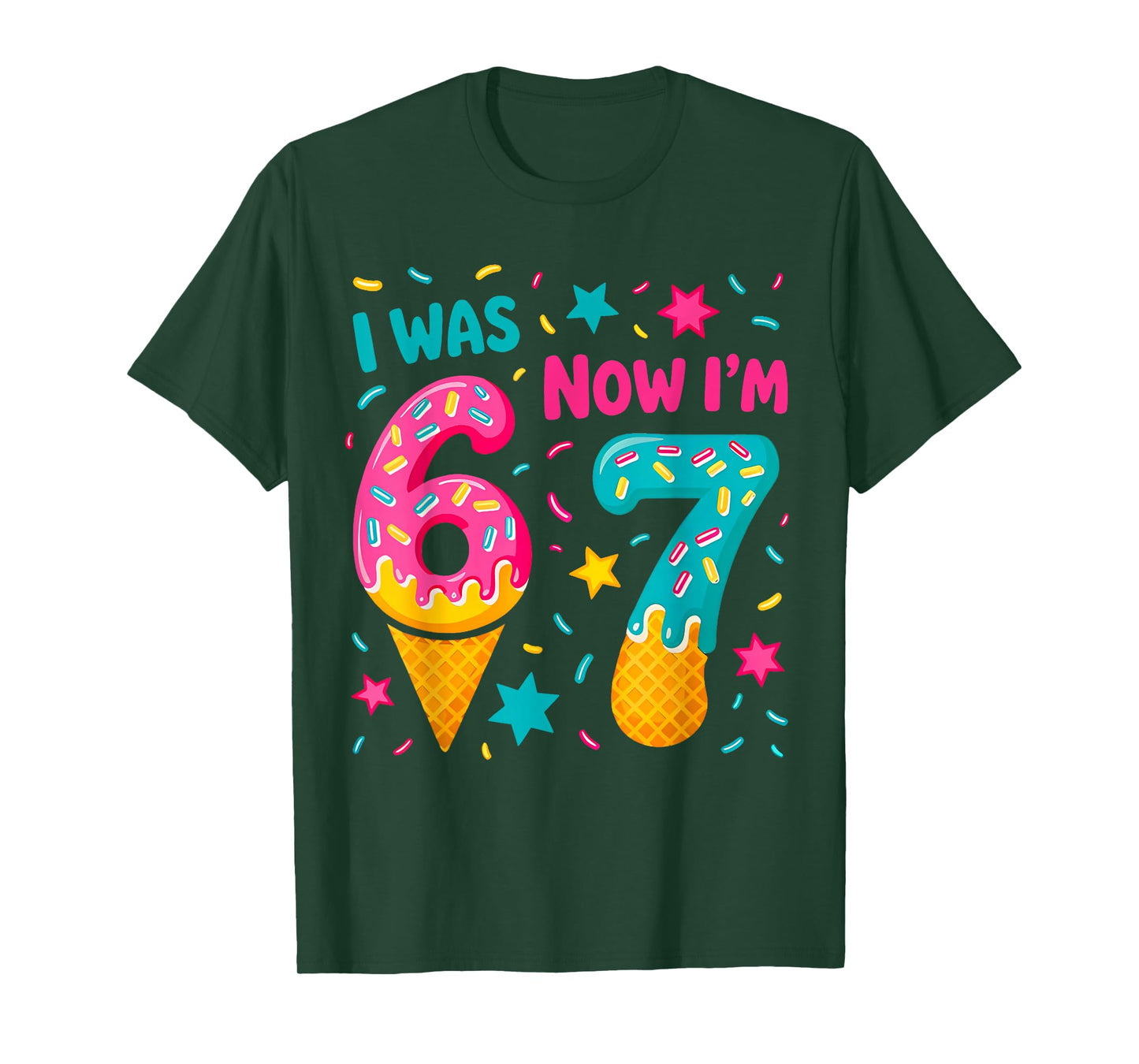 I was 6 Now I'm 7 Six Seven Meme Ice Cream Drip Birthday T-Shirt